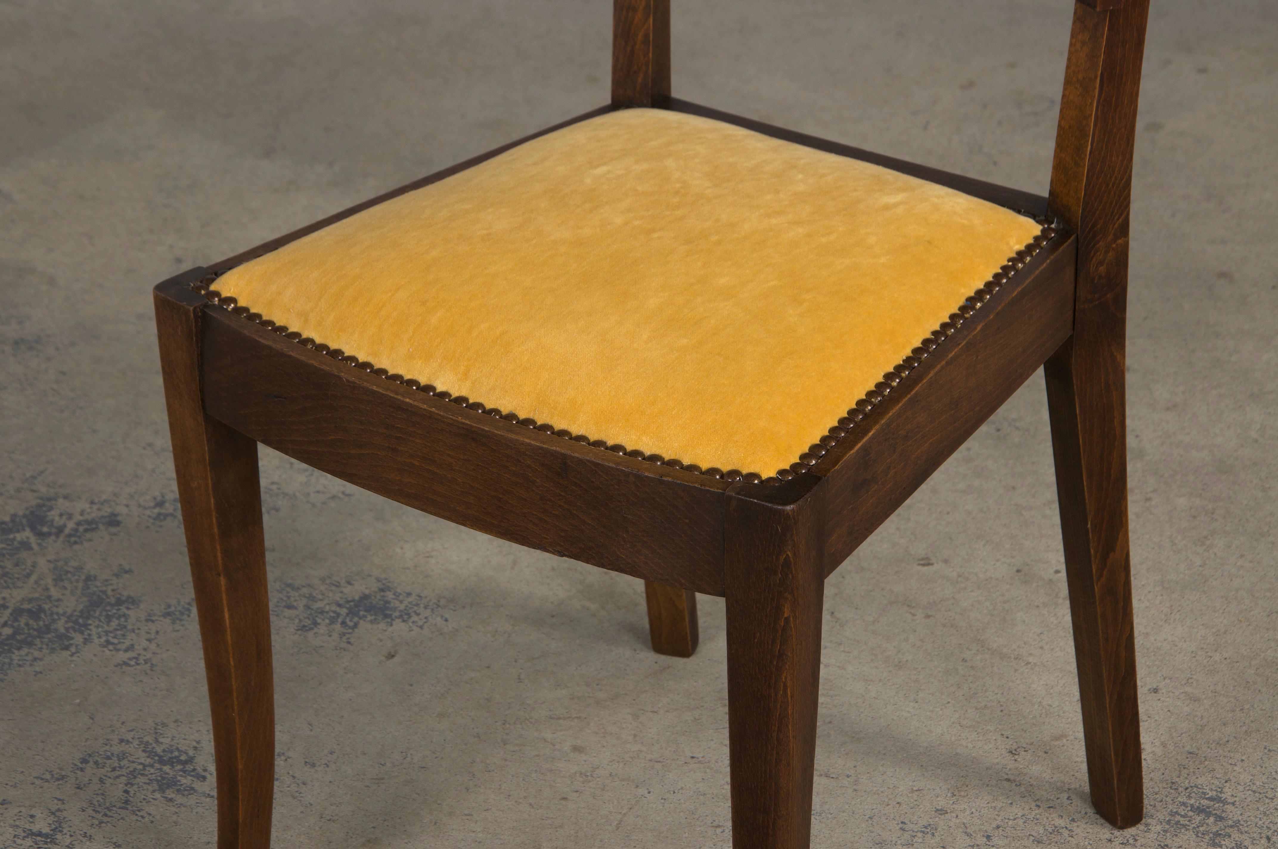 1950s French Art Deco Maple Dining Chairs W/ Golden Yellow Velvet - Set of 6 For Sale 9
