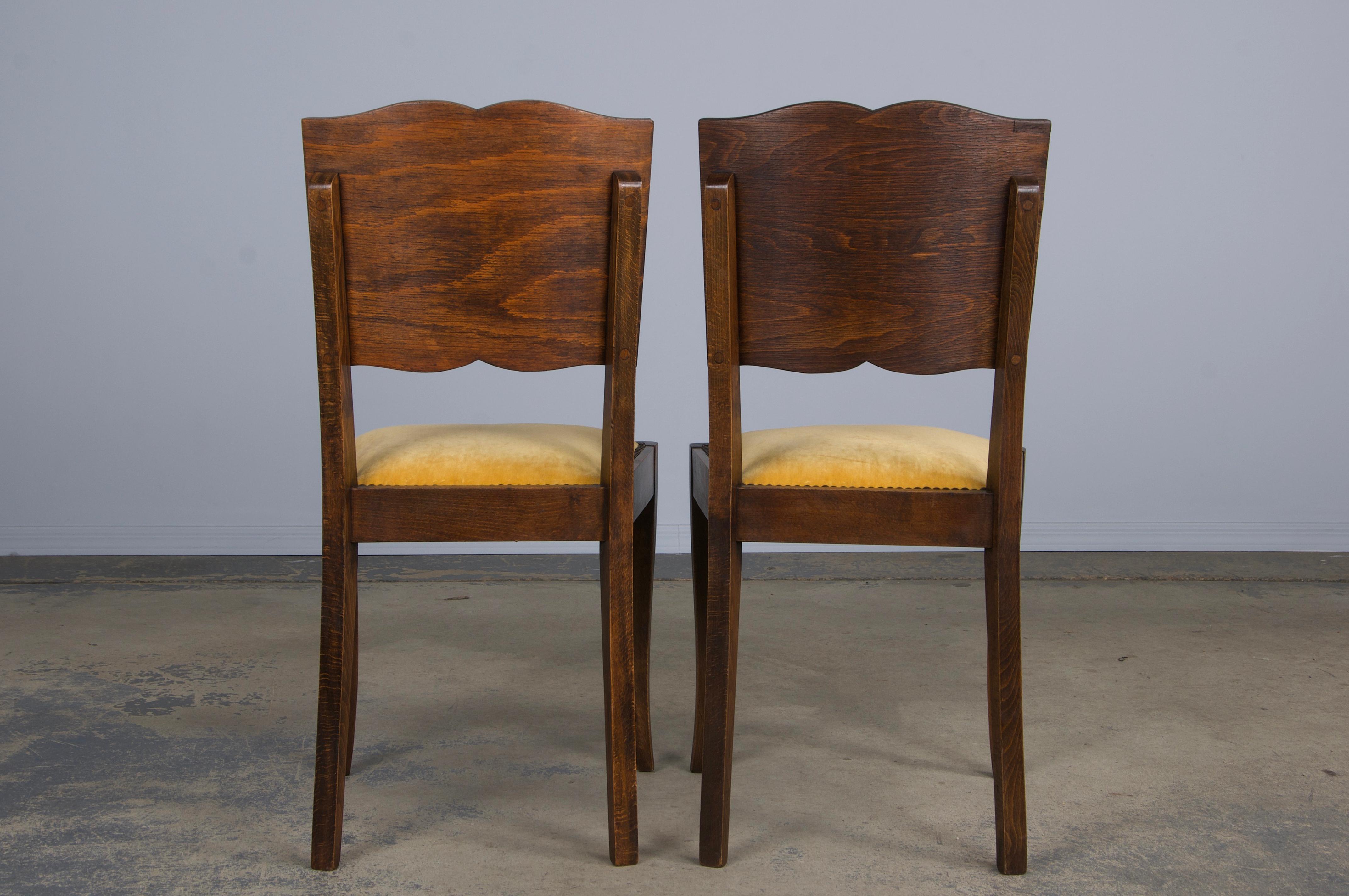 1950s French Art Deco Maple Dining Chairs W/ Golden Yellow Velvet - Set of 6 For Sale 10