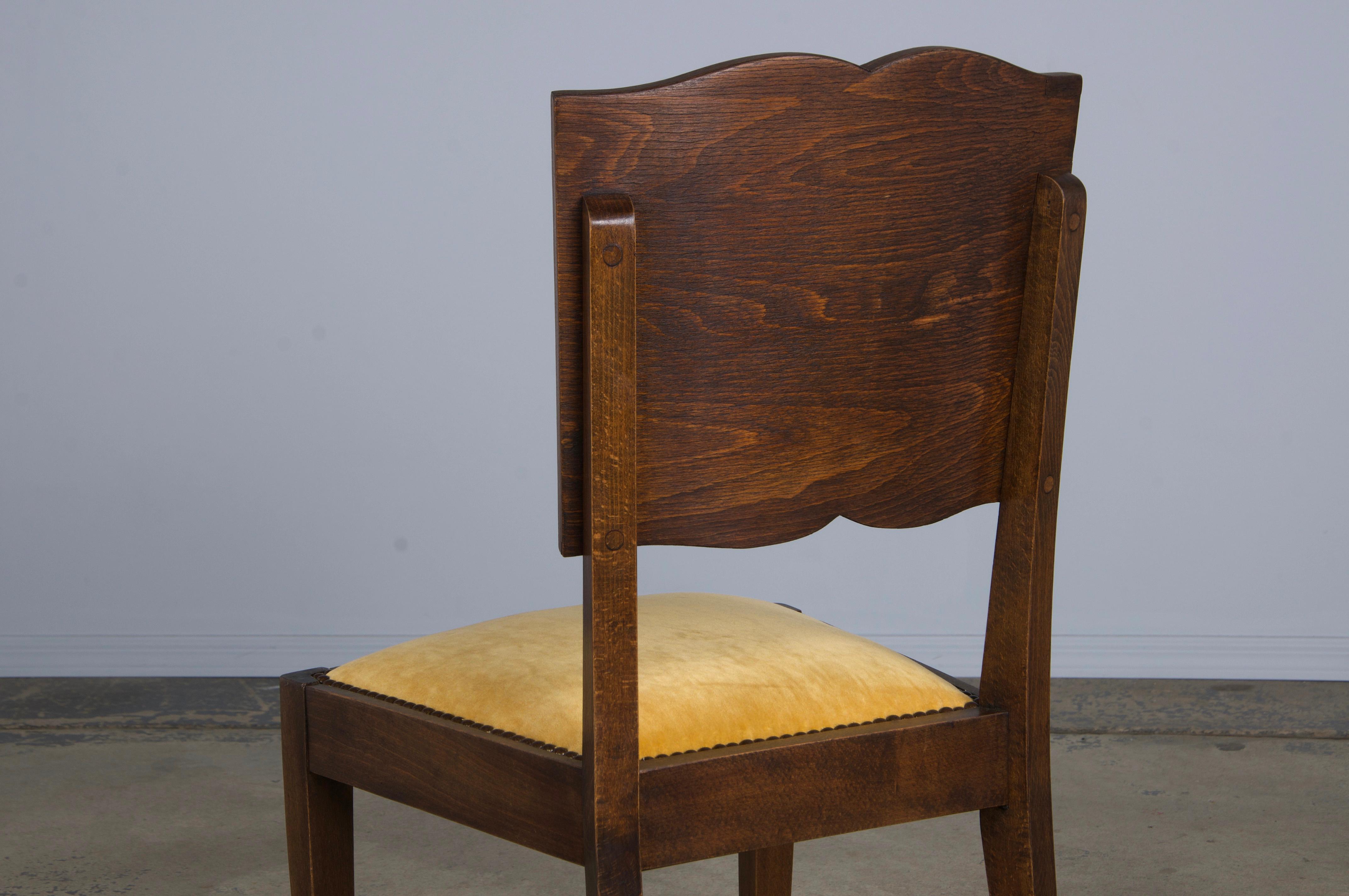 1950s French Art Deco Maple Dining Chairs W/ Golden Yellow Velvet - Set of 6 For Sale 11