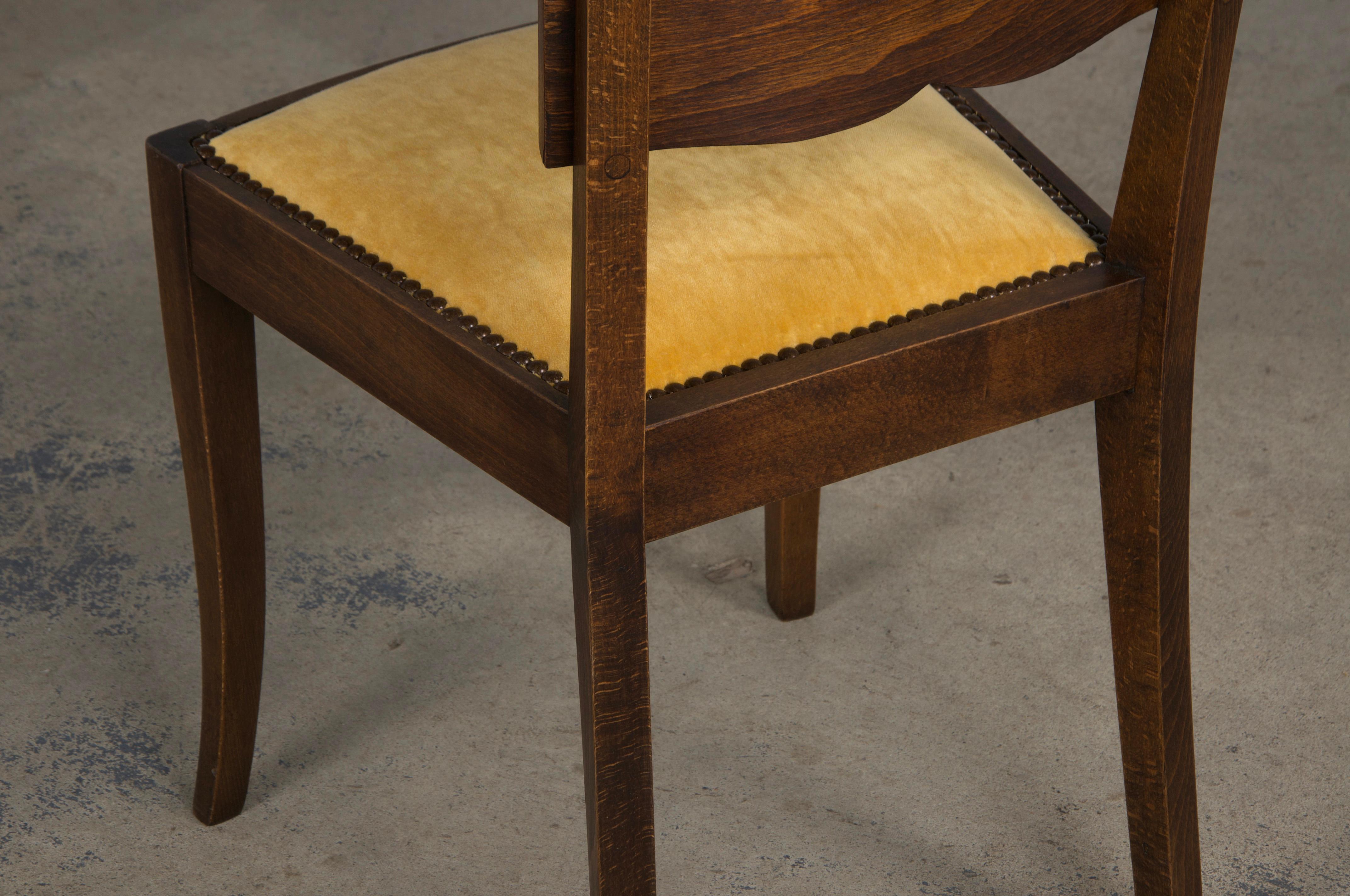 1950s French Art Deco Maple Dining Chairs W/ Golden Yellow Velvet - Set of 6 For Sale 12