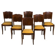Französische Art-déco-Esszimmerstühle aus Ahornholz mit goldenem, gelbem Samt, 1950er Jahre, 6er-Set