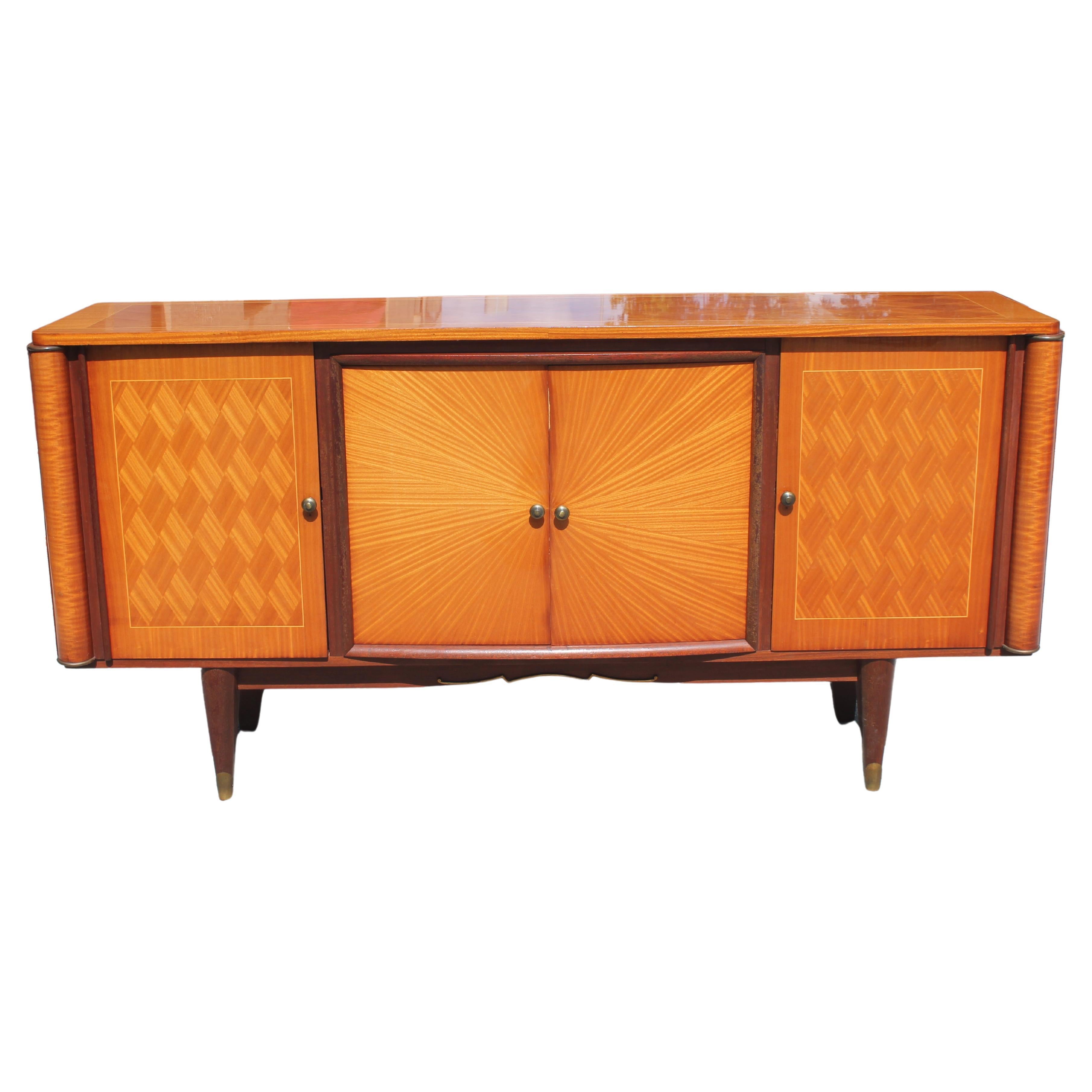 1950's French Art Deco/ Modern "Sun Ray" Detailed Buffet/ Credenza/ Sideboard For Sale