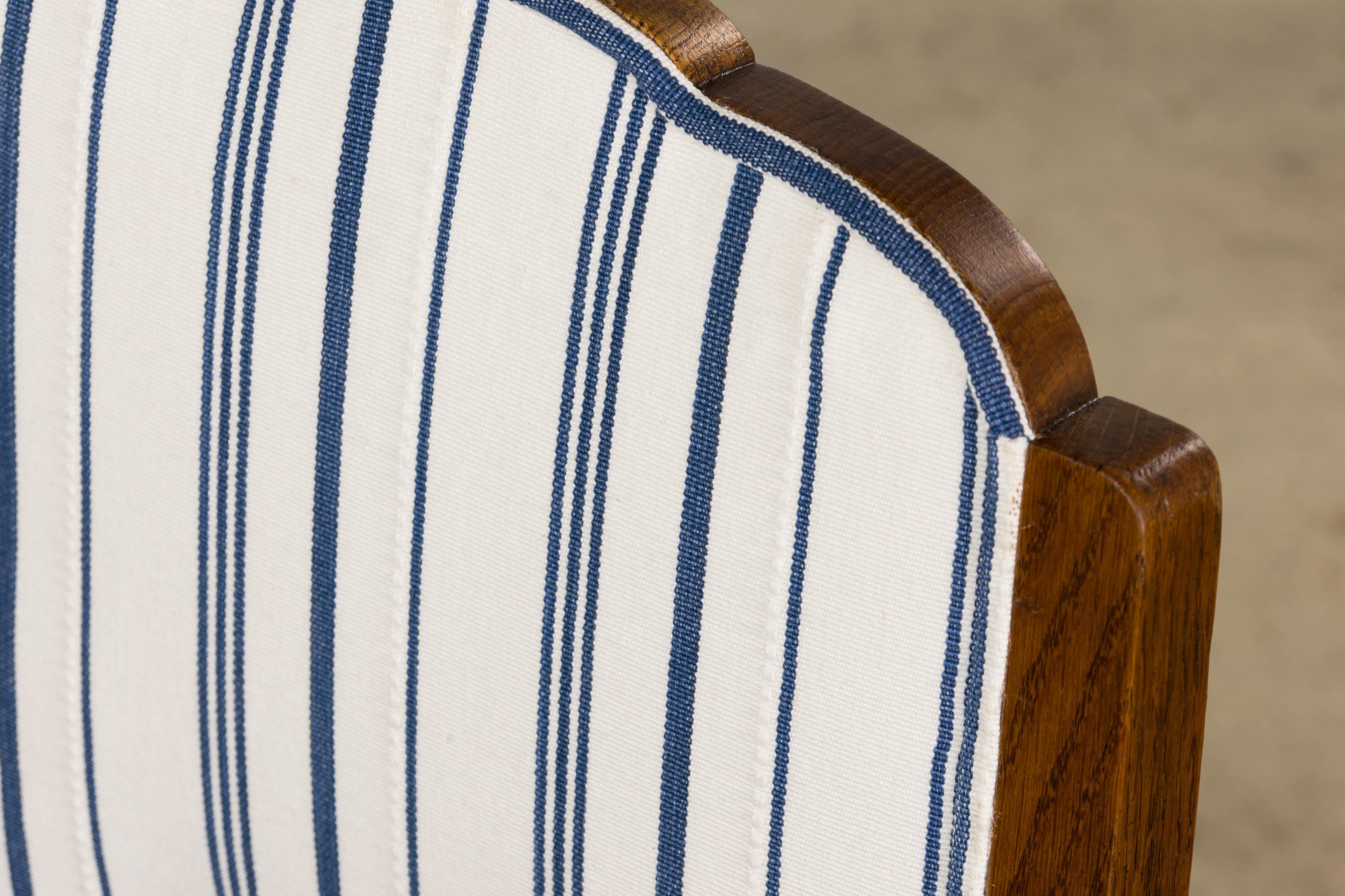1950s French Art Deco Scalloped Back Oak Dining Chairs in Blue- Set of 6 For Sale 12