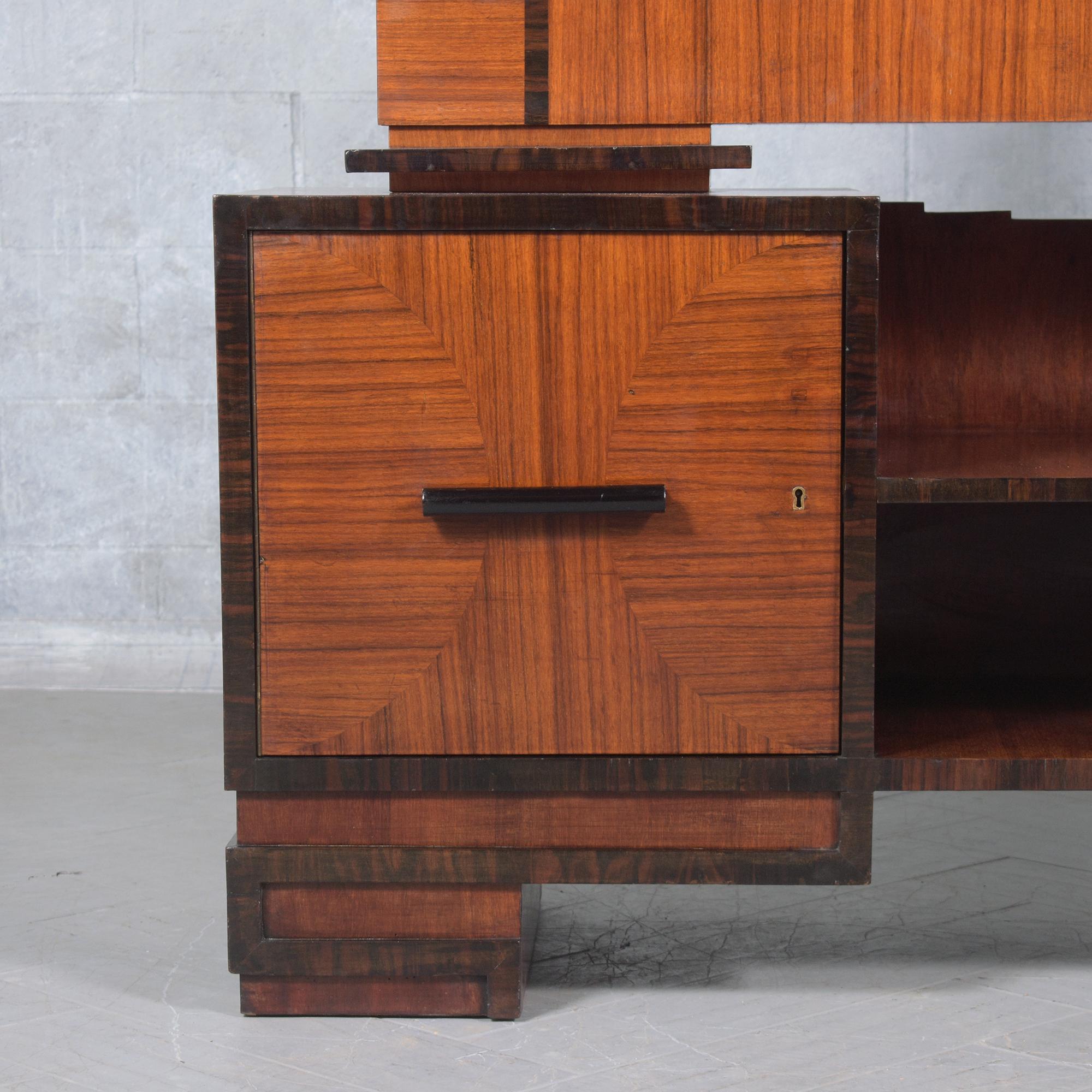 1950s French Art Deco Mahogany Sideboard with Marquetry and Ebonized Handles In Good Condition For Sale In Los Angeles, CA