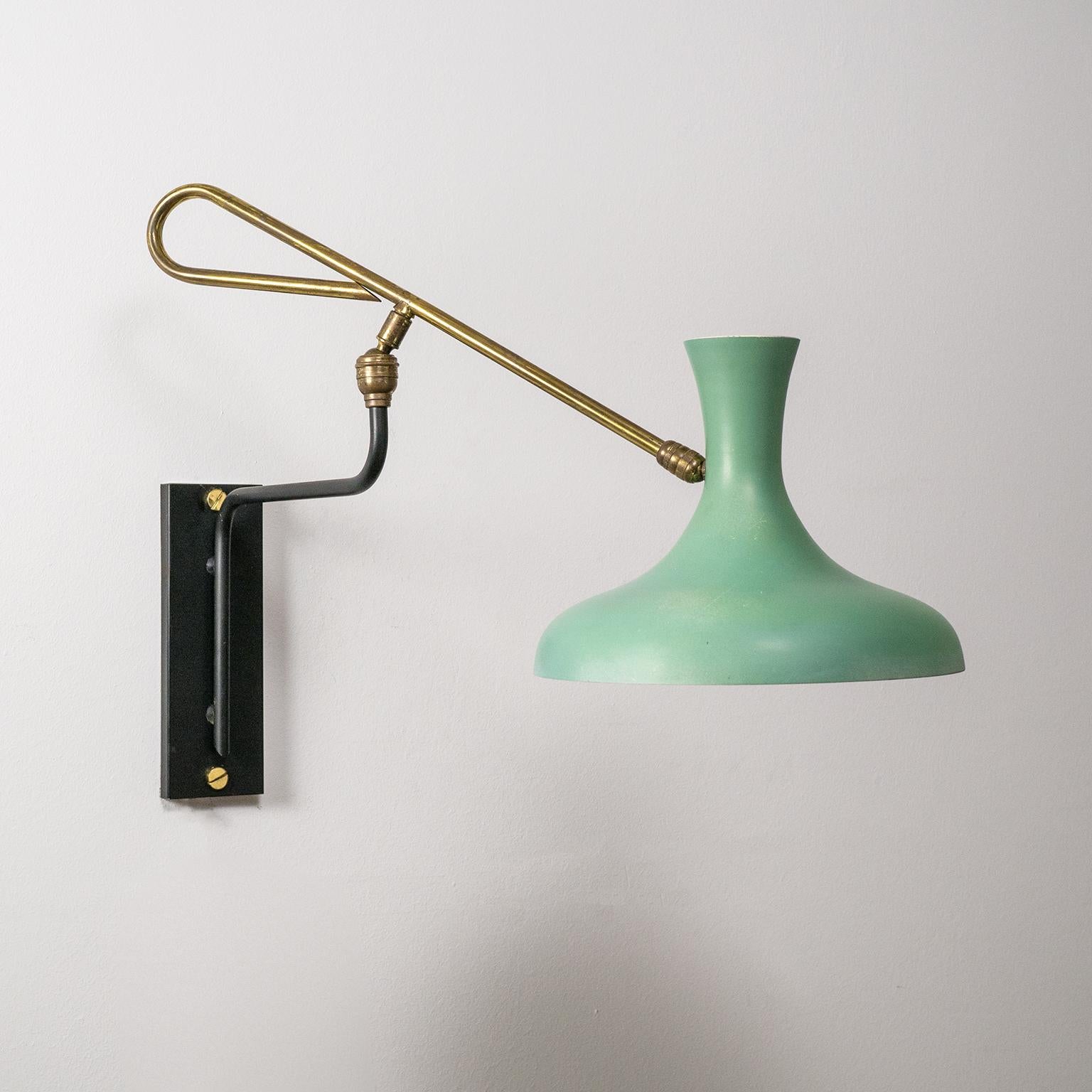 1950s French Articulating Wall Light with Mint Lacquered Shade 5