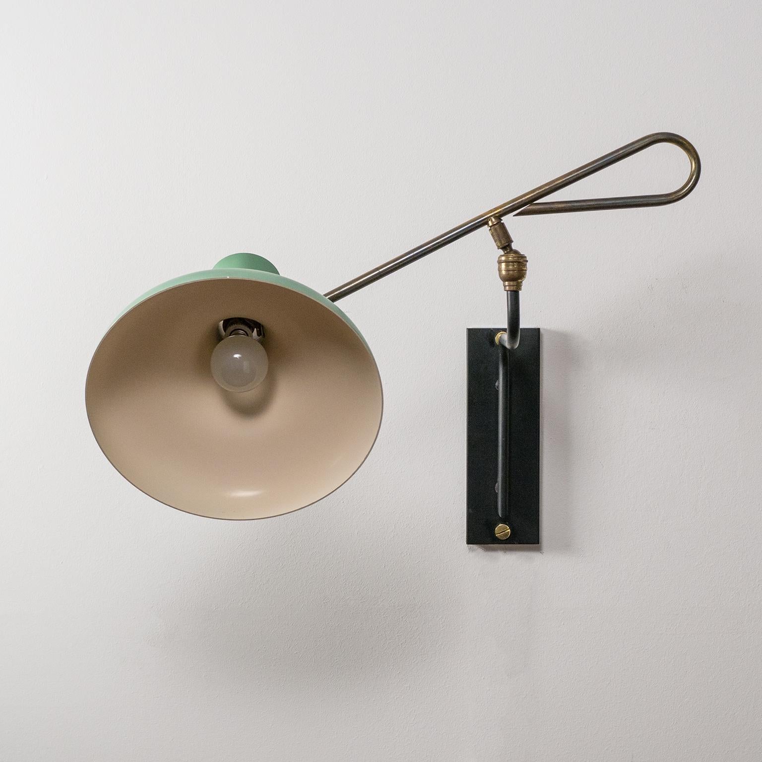 1950s French Articulating Wall Light with Mint Lacquered Shade 6