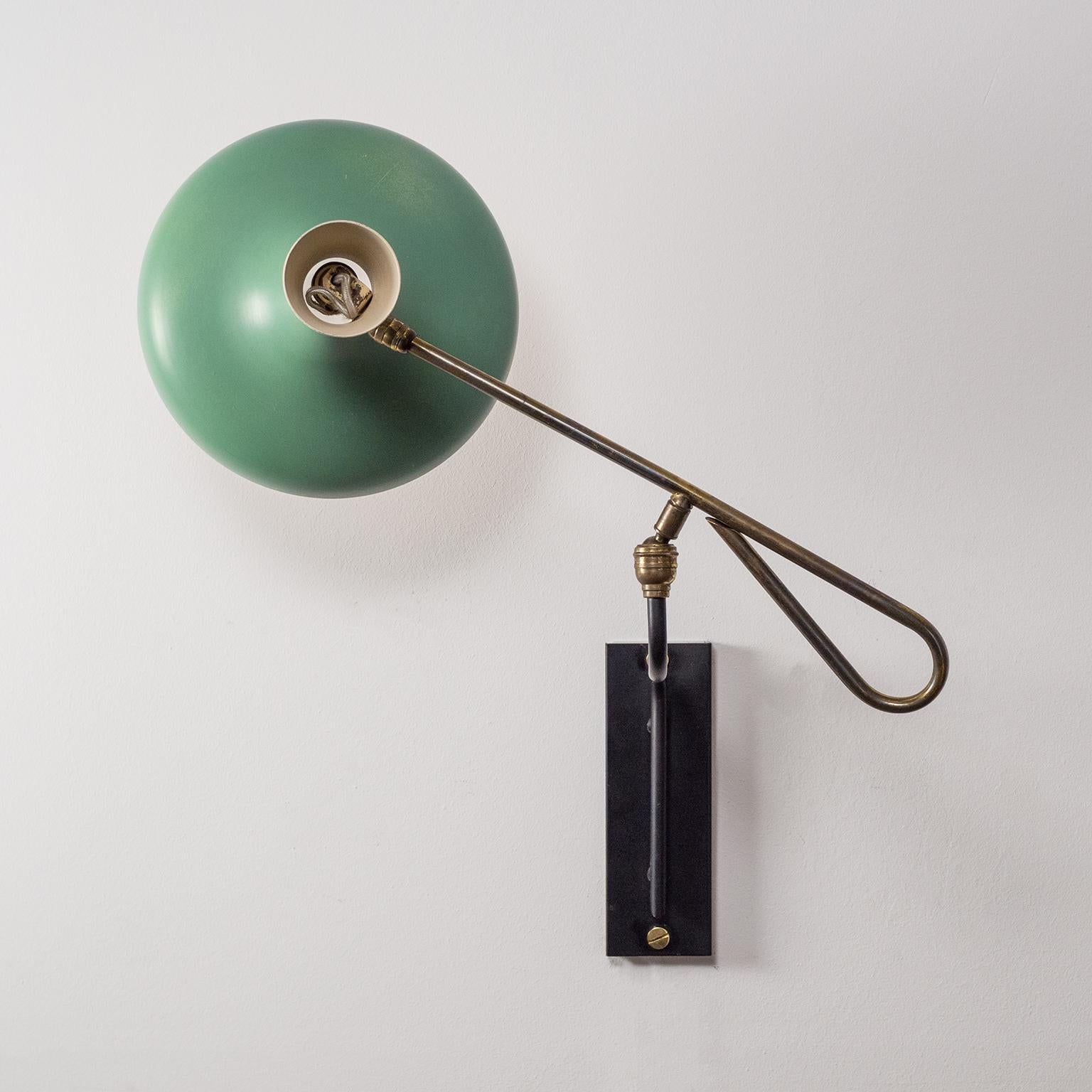 1950s French Articulating Wall Light with Mint Lacquered Shade 7