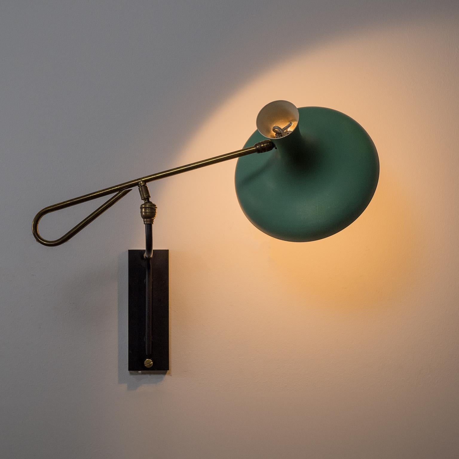 1950s French Articulating Wall Light with Mint Lacquered Shade 8