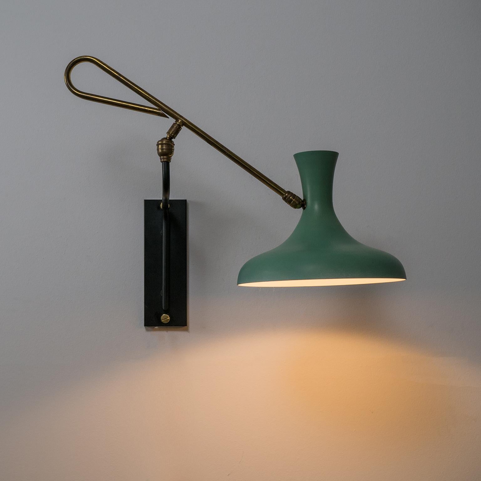 1950s French Articulating Wall Light with Mint Lacquered Shade 9