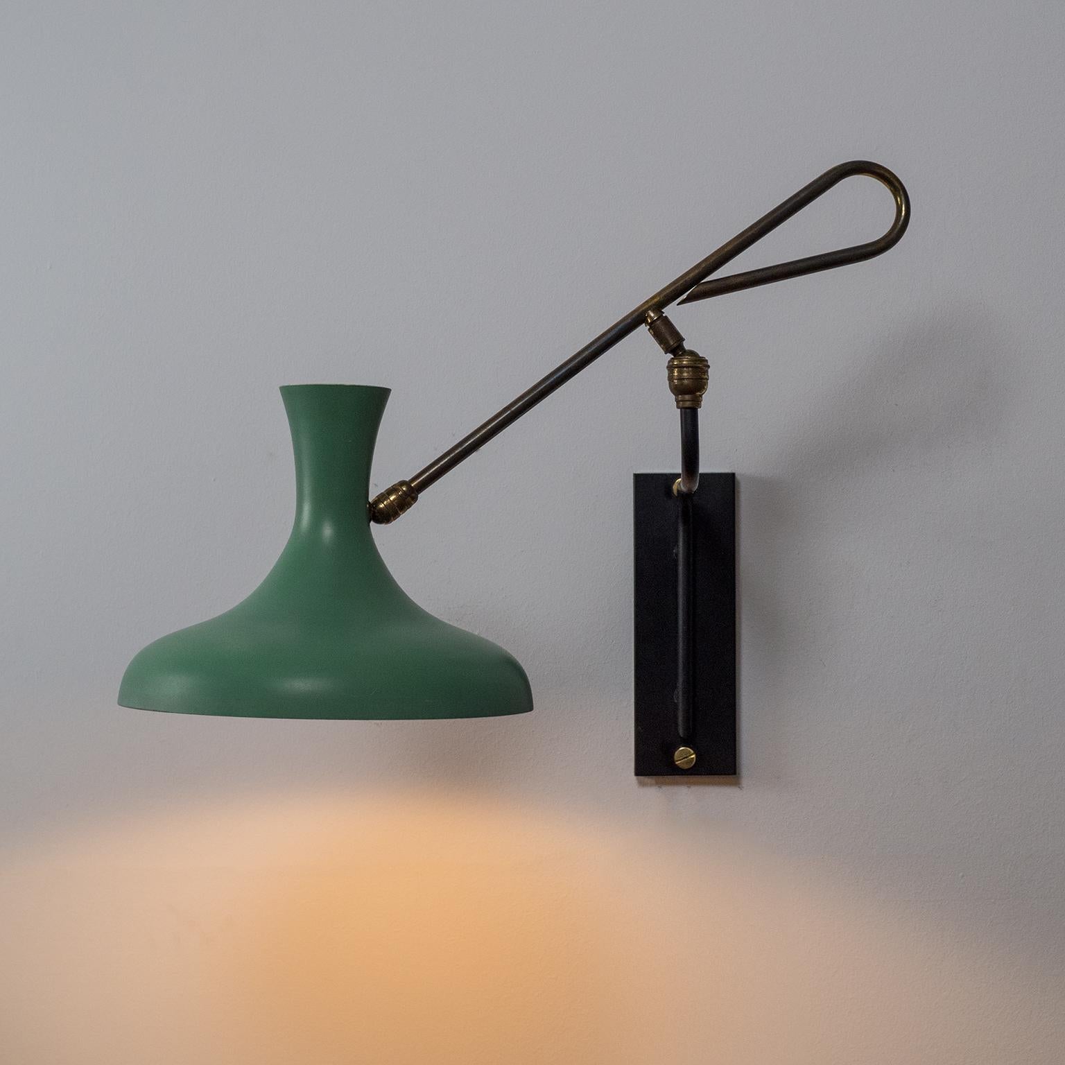 Mid-Century Modern 1950s French Articulating Wall Light with Mint Lacquered Shade