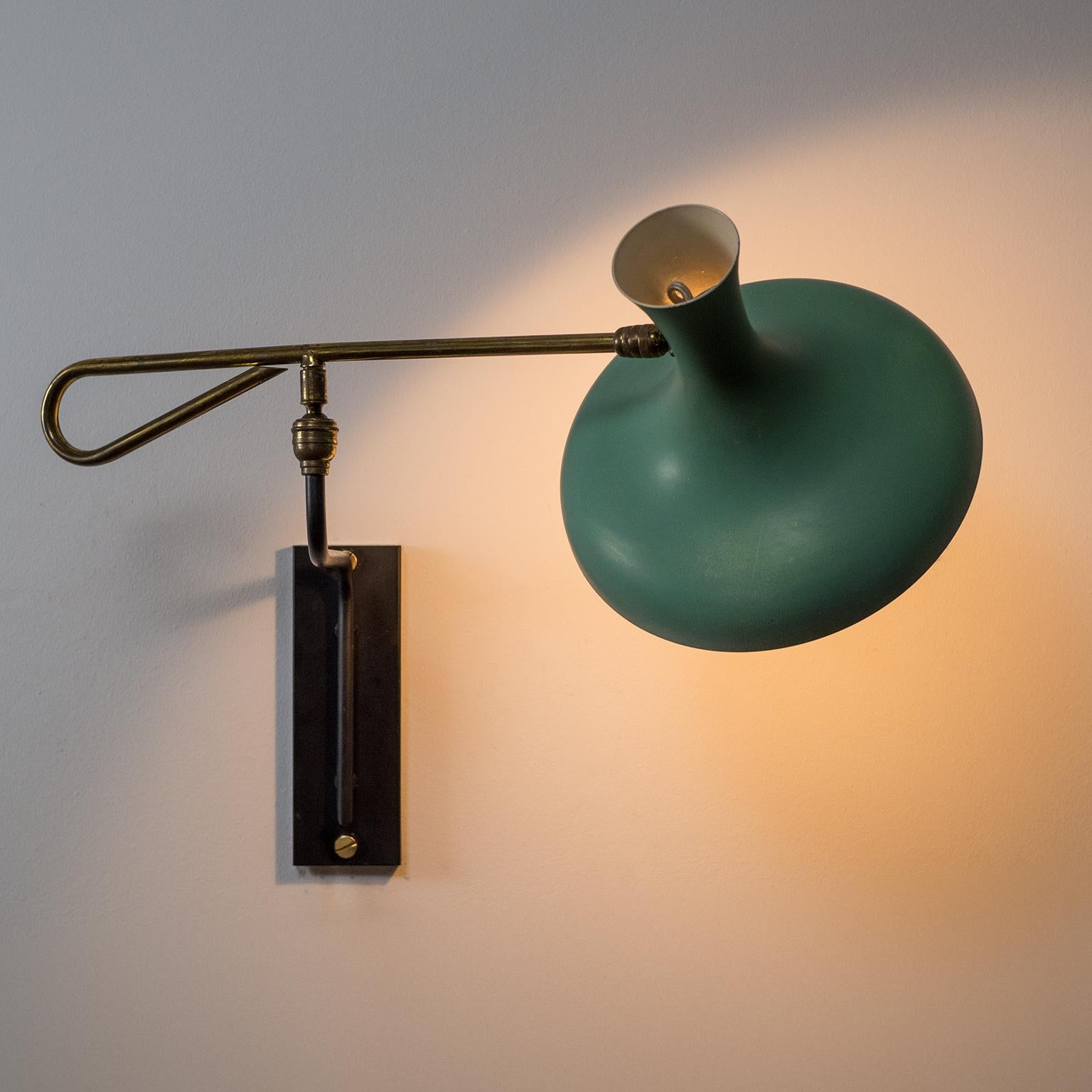 1950s French Articulating Wall Light with Mint Lacquered Shade In Good Condition In Vienna, AT