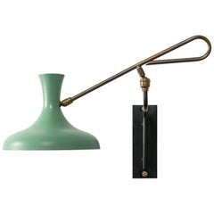 1950s French Articulating Wall Light with Mint Lacquered Shade