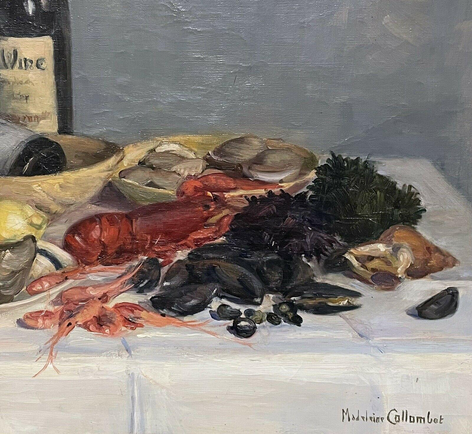 Sea Food Platter Still Life Lobster & Sea Food on Table Signed French Oil Paint For Sale 1