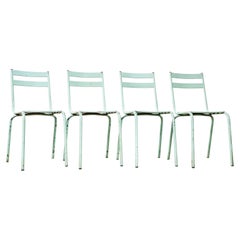 1950's French ArtProg Light Green Metal Stacking Outdoor Chairs