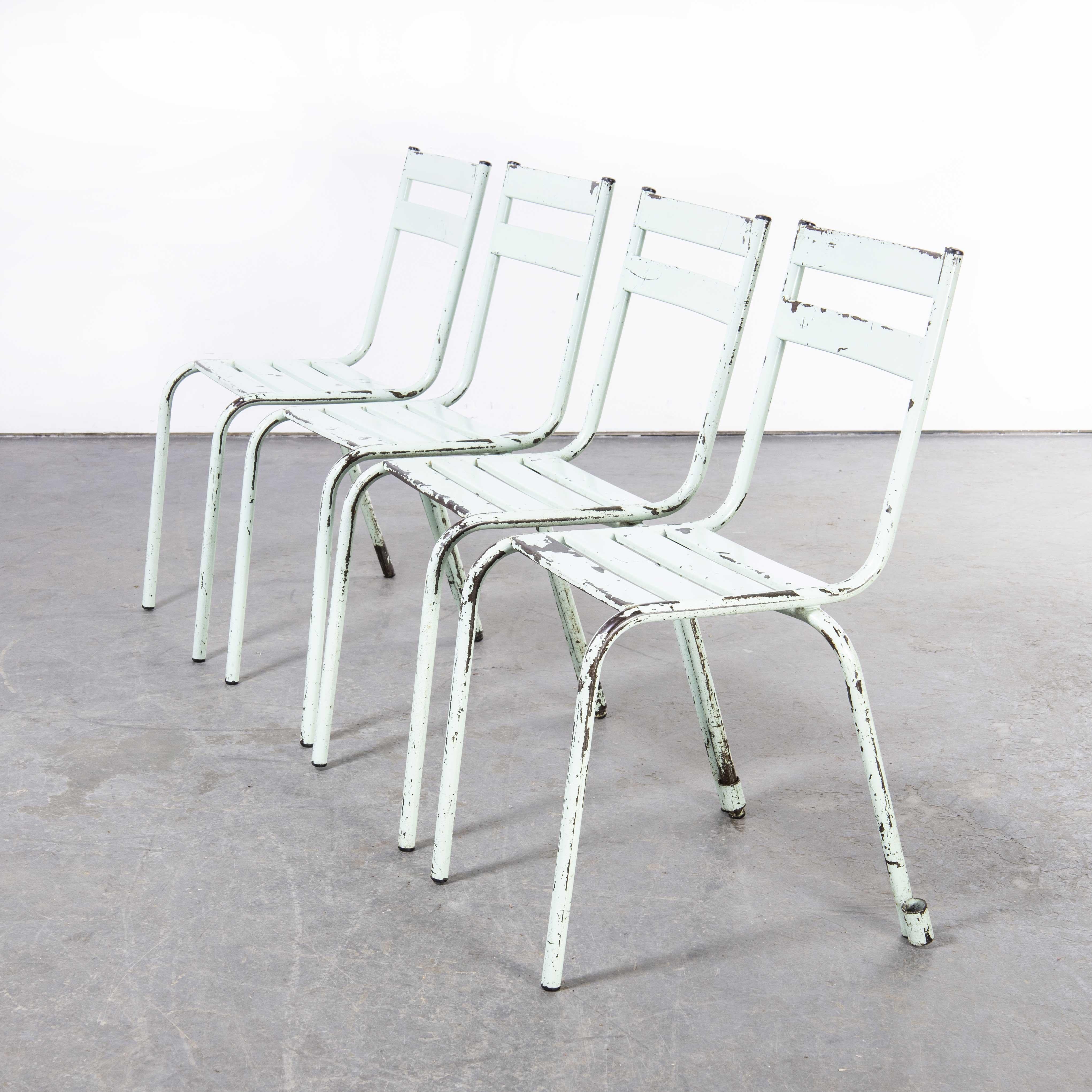 1950's French ArtProg Mint Metal Stacking outdoor chairs - Set Of Four. Reminiscent of Tolix but not made by Tolix, ArtProg was a producer in Gray in Haute Saone. Sometimes known as the 'Toledo' chair it was industrially produced in the 1950's.The