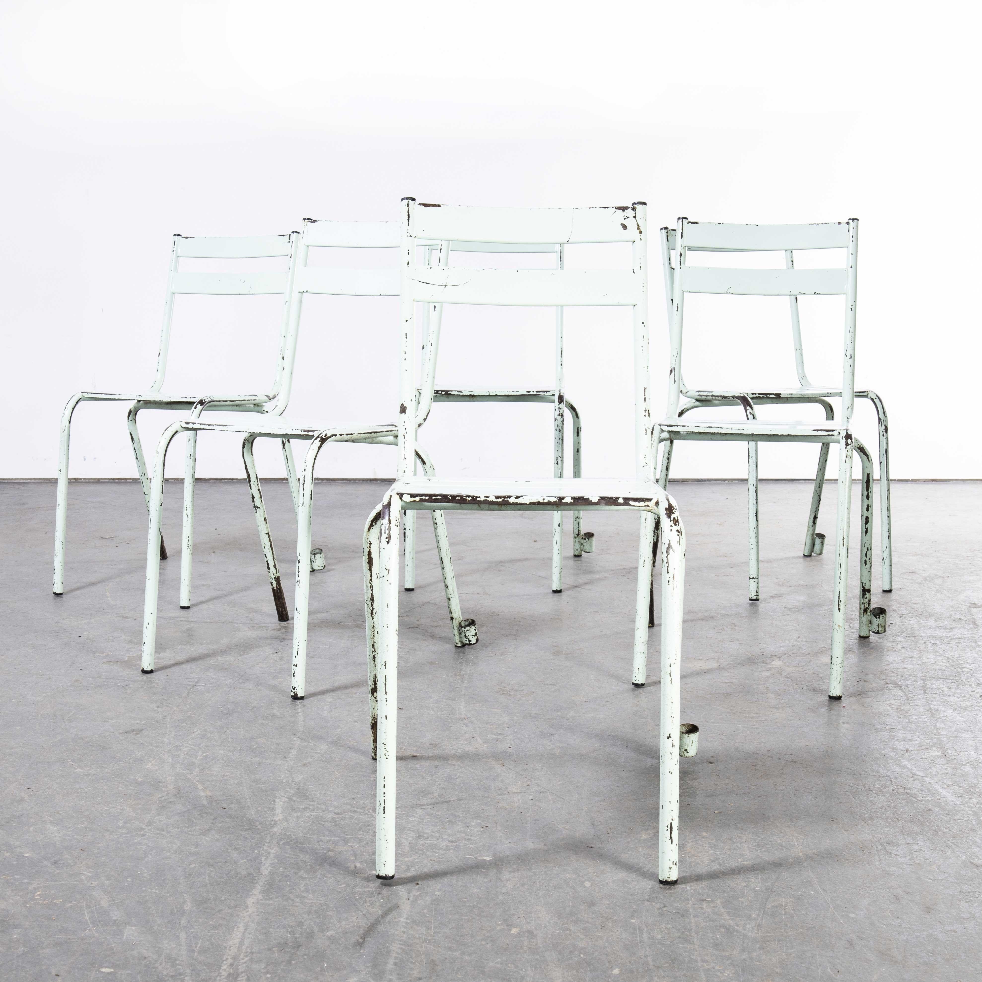 1950's French ArtProg Mint Metal Stacking Outdoor Chairs, Set of Six For Sale 6