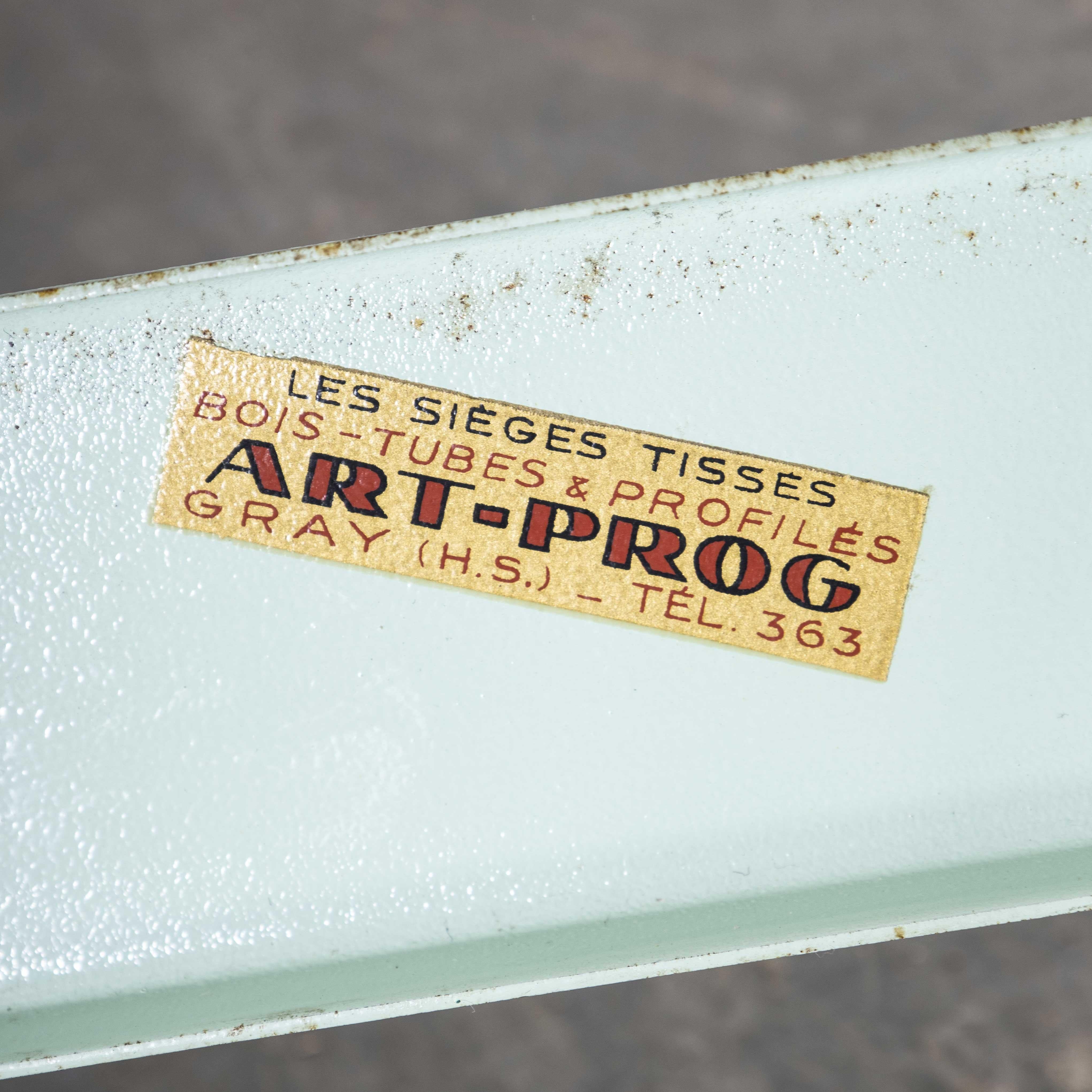 1950's French ArtProg Mint Metal Stacking Outdoor Chairs, Set of Six In Good Condition For Sale In Hook, Hampshire