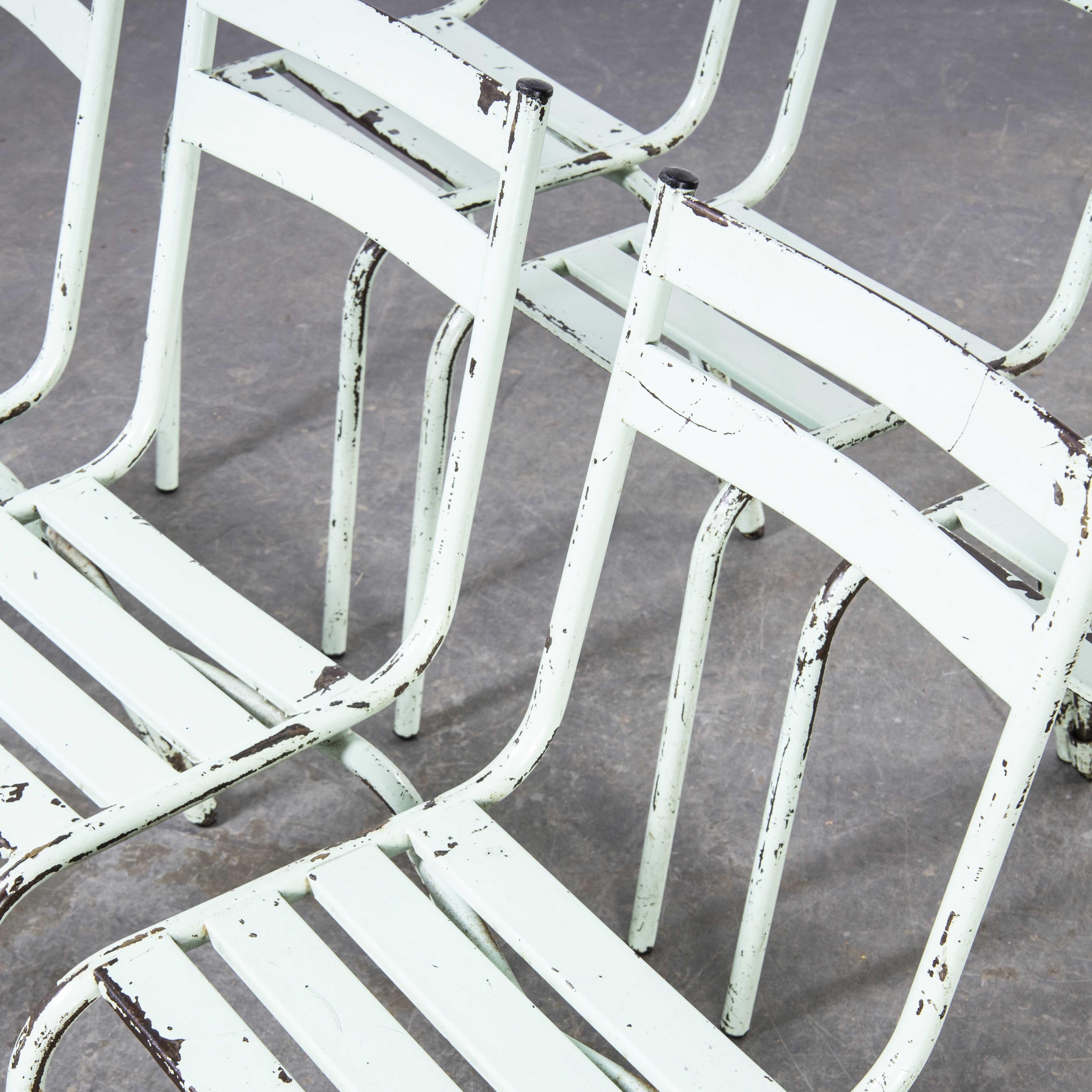 1950's French ArtProg Mint Metal Stacking Outdoor Chairs, Set of Six For Sale 2