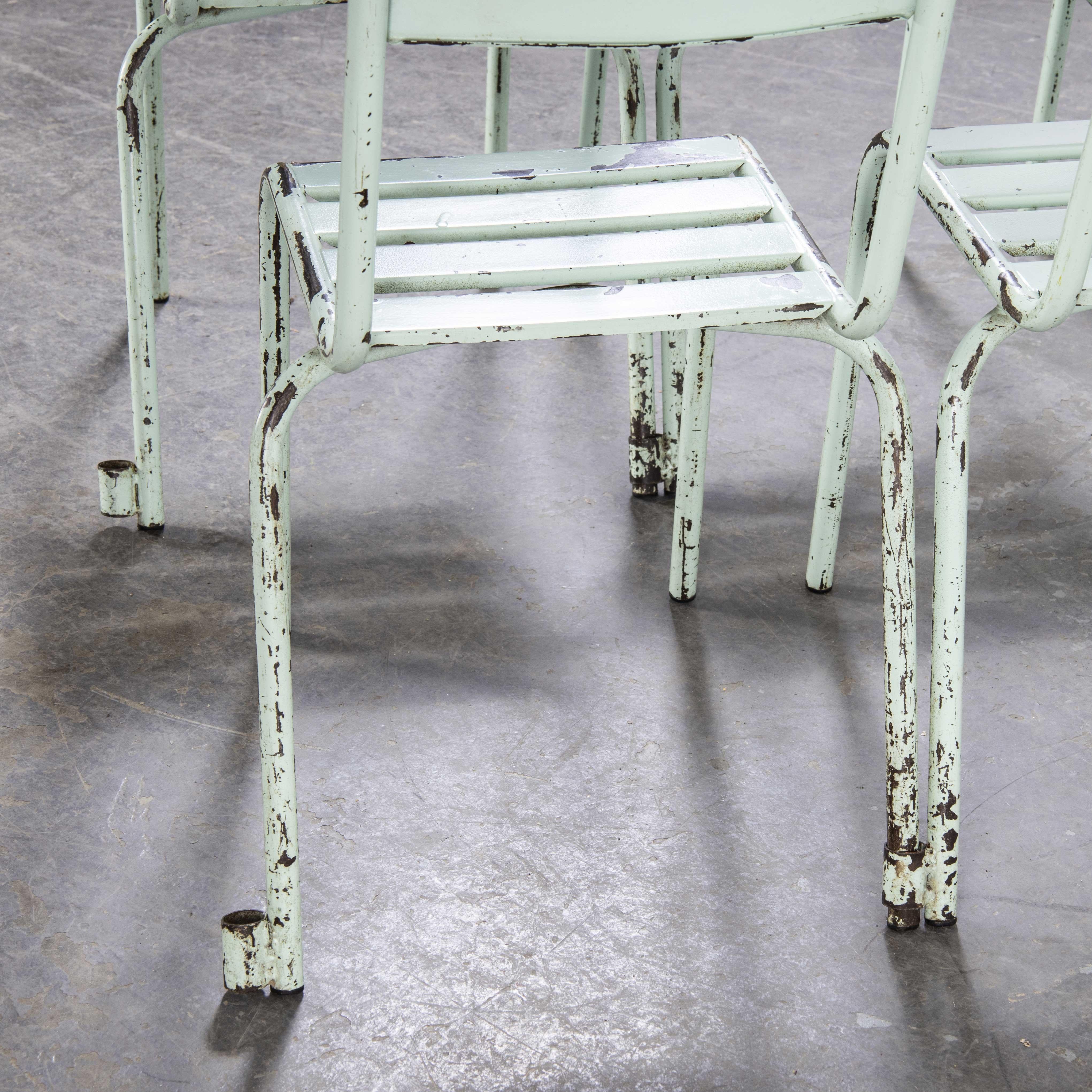 1950's French ArtProg Mint Metal Stacking Outdoor Chairs, Set of Six For Sale 4