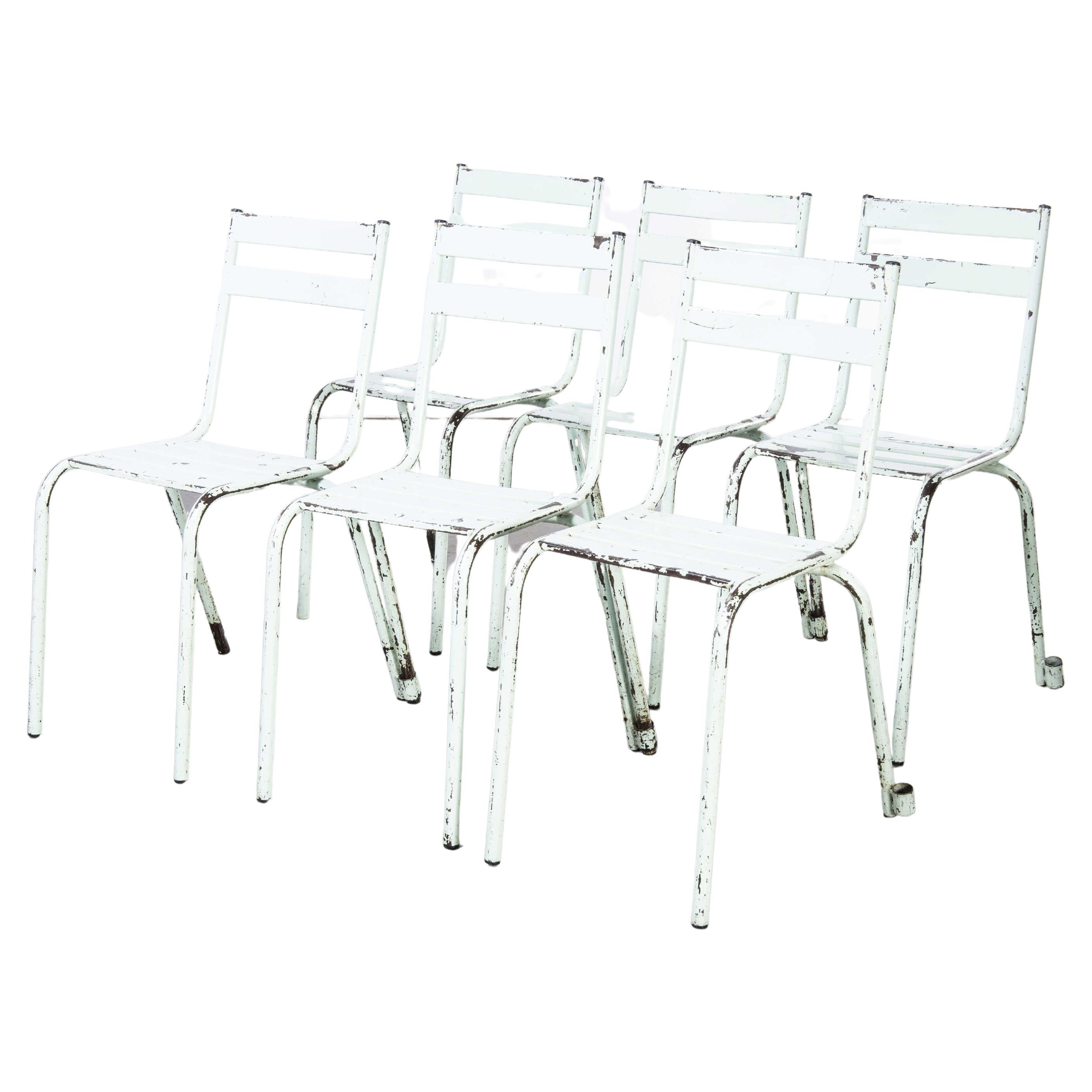 1950's French ArtProg Mint Metal Stacking Outdoor Chairs, Set of Six For Sale