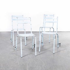 1950s French Artprog Sky Blue Metal Stacking Outdoor Chairs, Set of Four