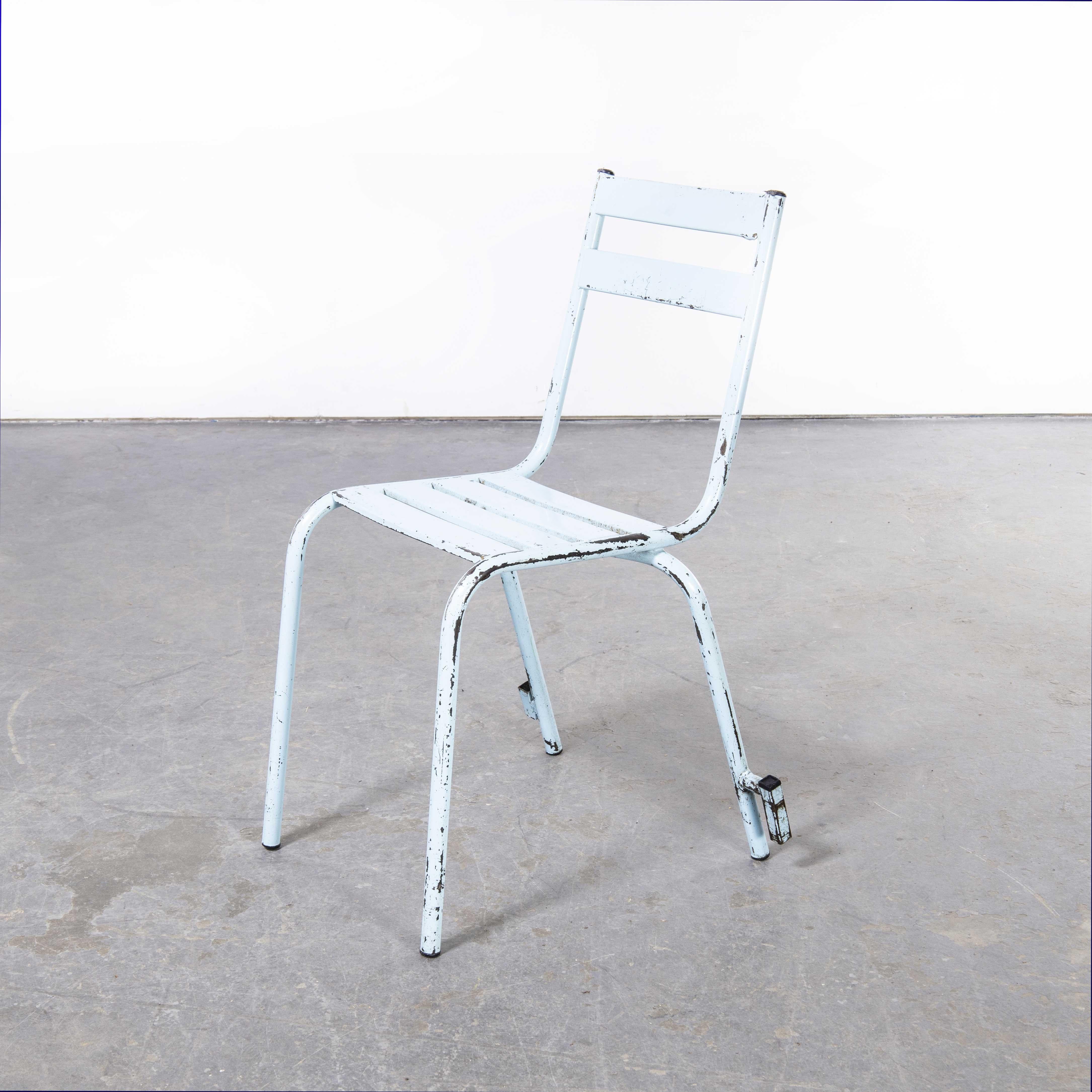 Mid-20th Century 1950s French Artprog Sky Blue Metal Stacking Outdoor Chairs, Set of Four For Sale