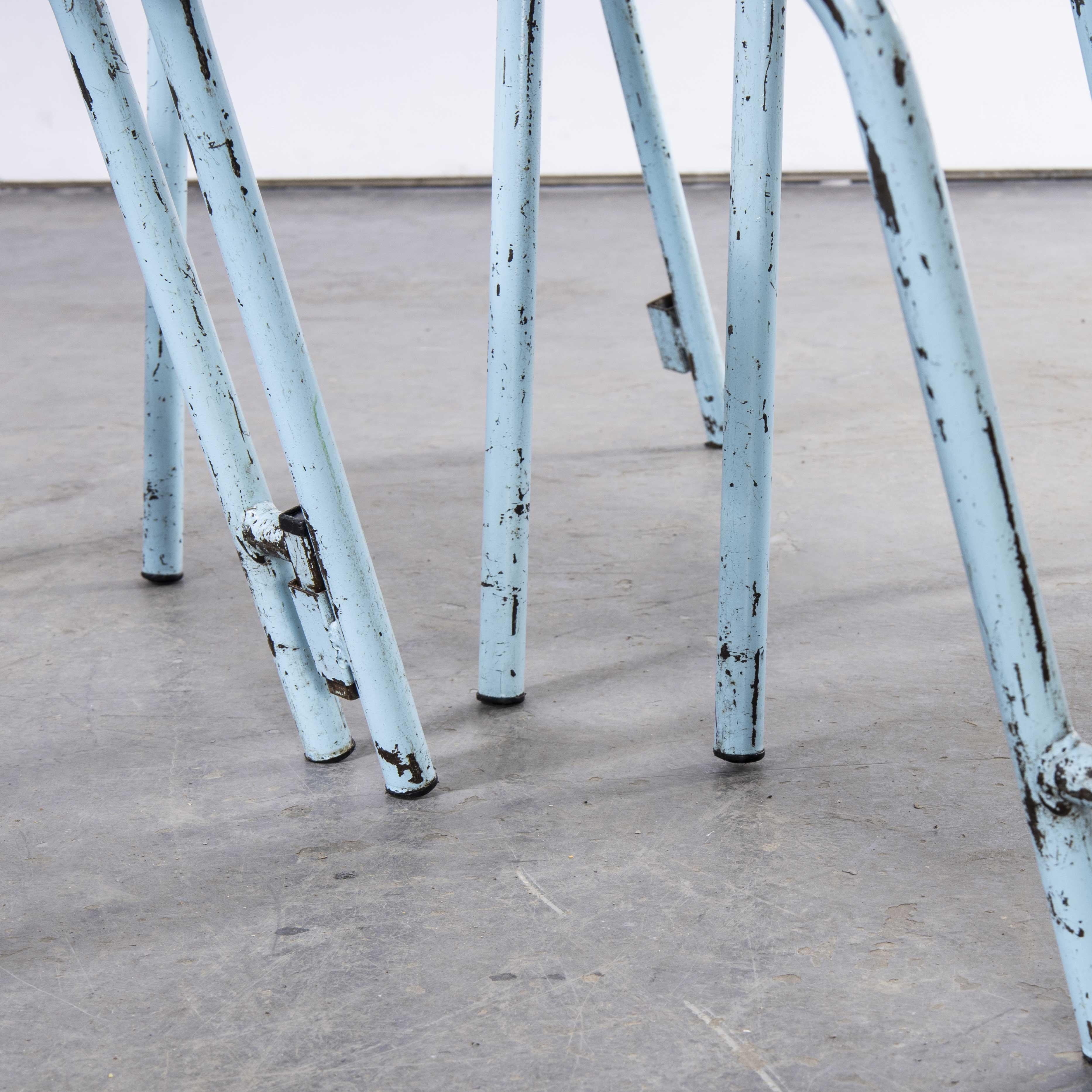 1950s French Artprog Sky Blue Metal Stacking Outdoor Chairs, Set of Four For Sale 3