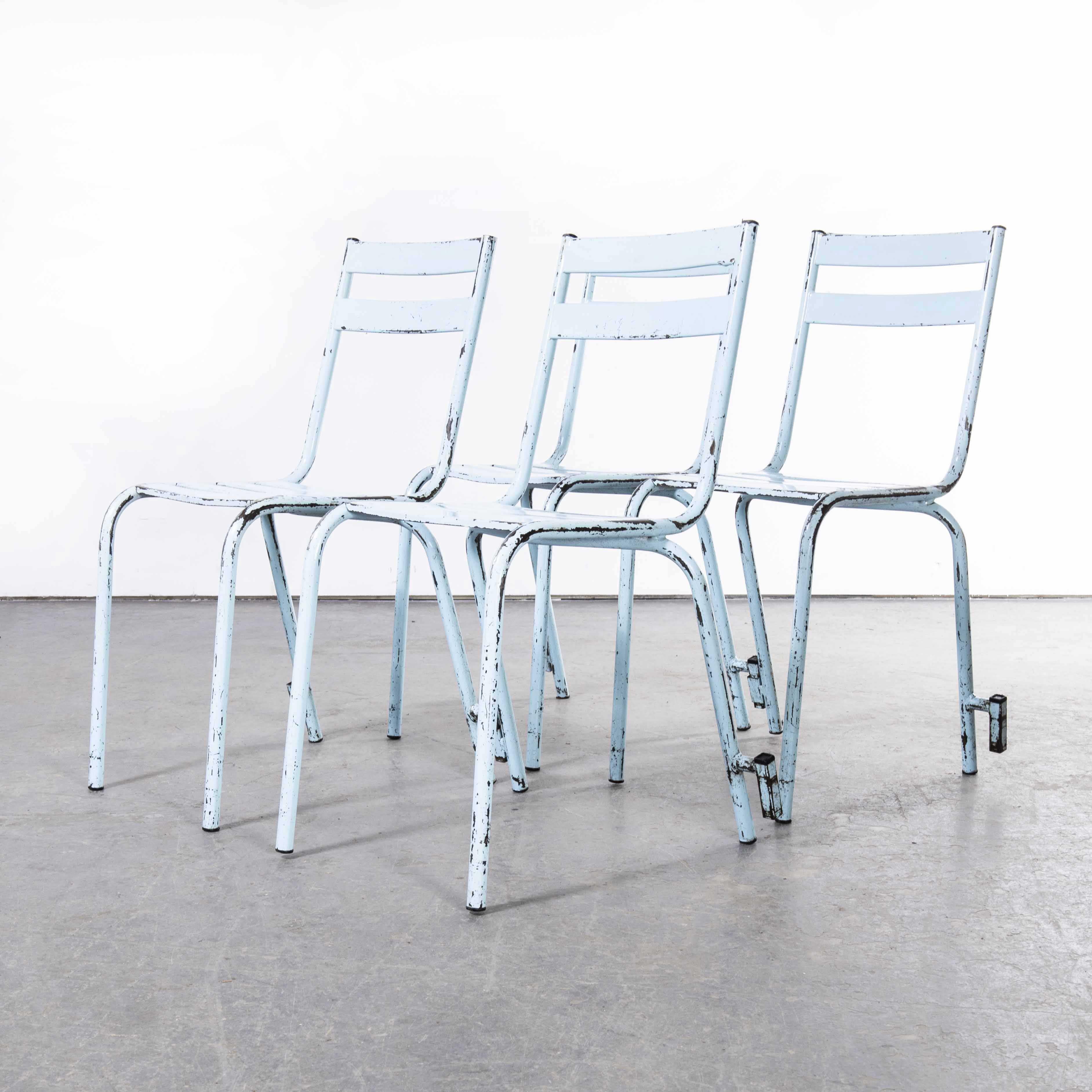 1950s French Artprog Sky Blue Metal Stacking Outdoor Chairs, Set of Four For Sale 4