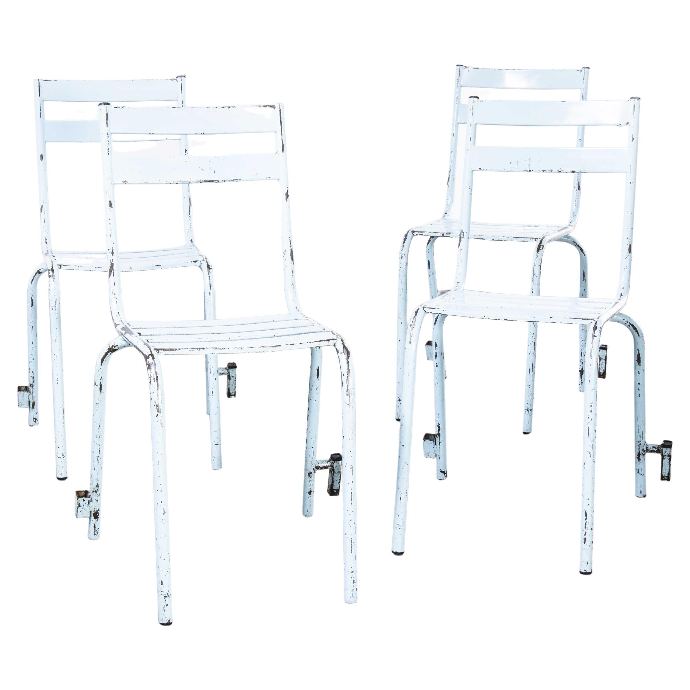 1950s French Artprog Sky Blue Metal Stacking Outdoor Chairs, Set of Four