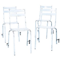 1950s French Artprog Sky Blue Metal Stacking Outdoor Chairs, Set of Four