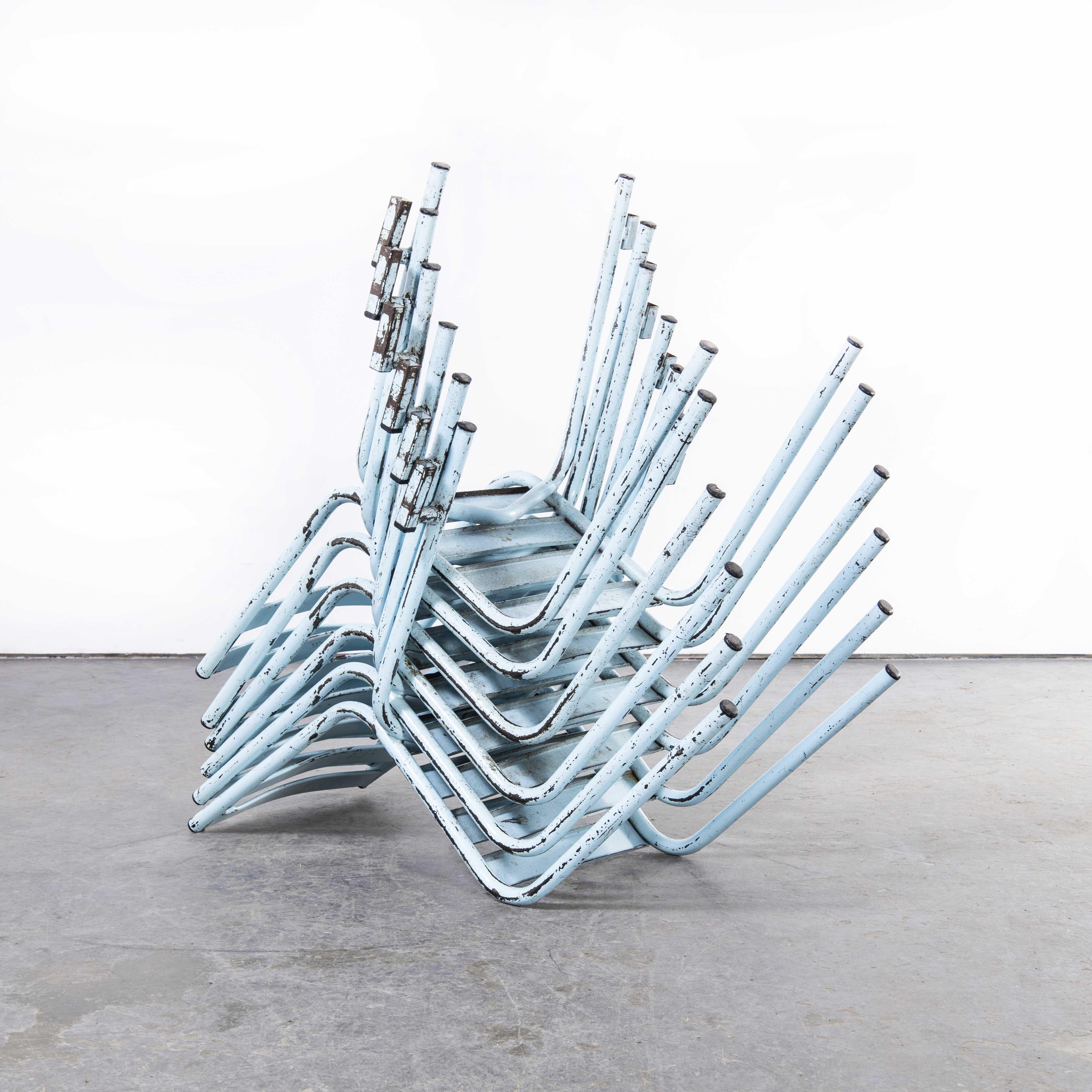1950s French Artprog Sky Blue Metal Stacking Outdoor Chairs, Set of Six For Sale 6