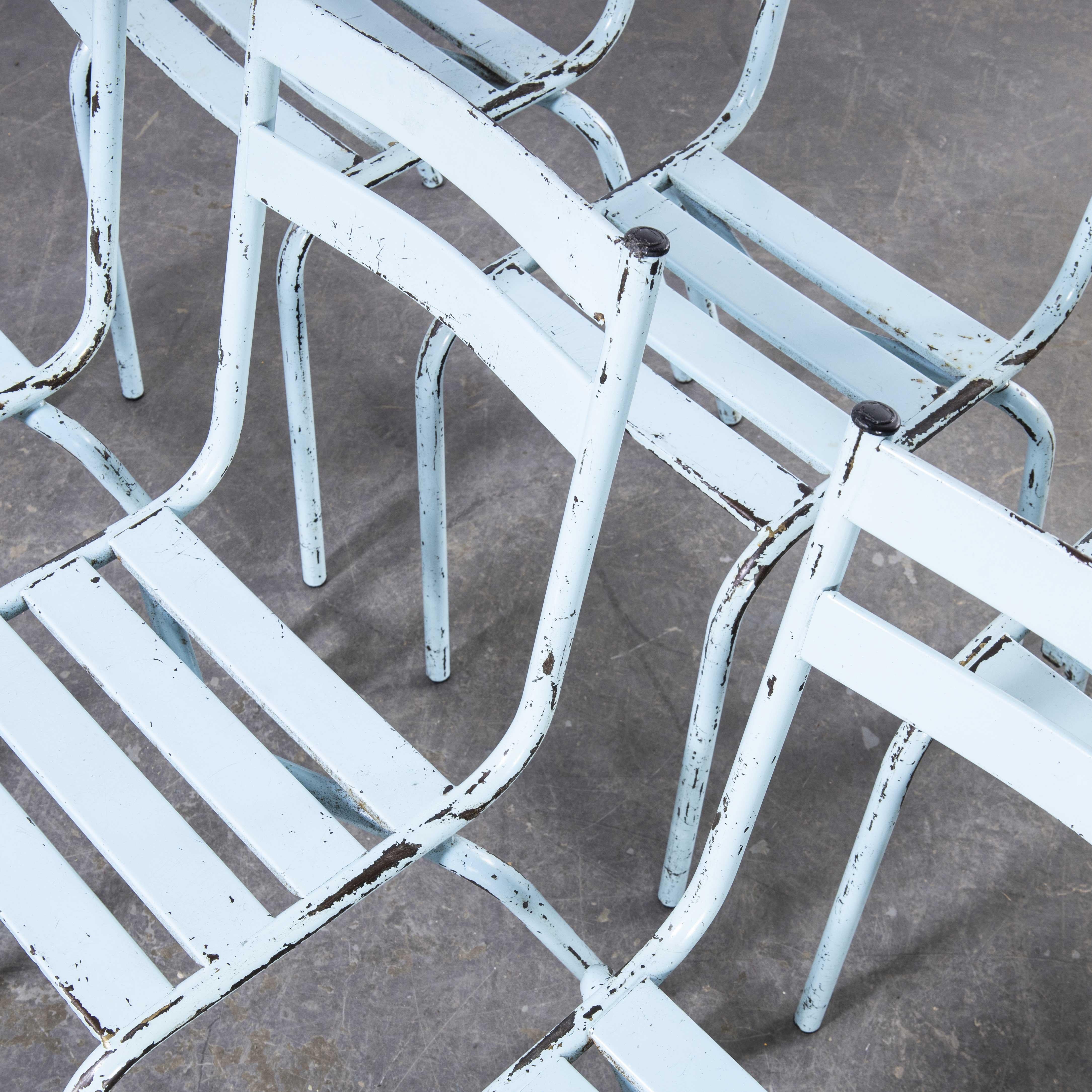 1950s French Artprog Sky Blue Metal Stacking Outdoor Chairs, Set of Six For Sale 3