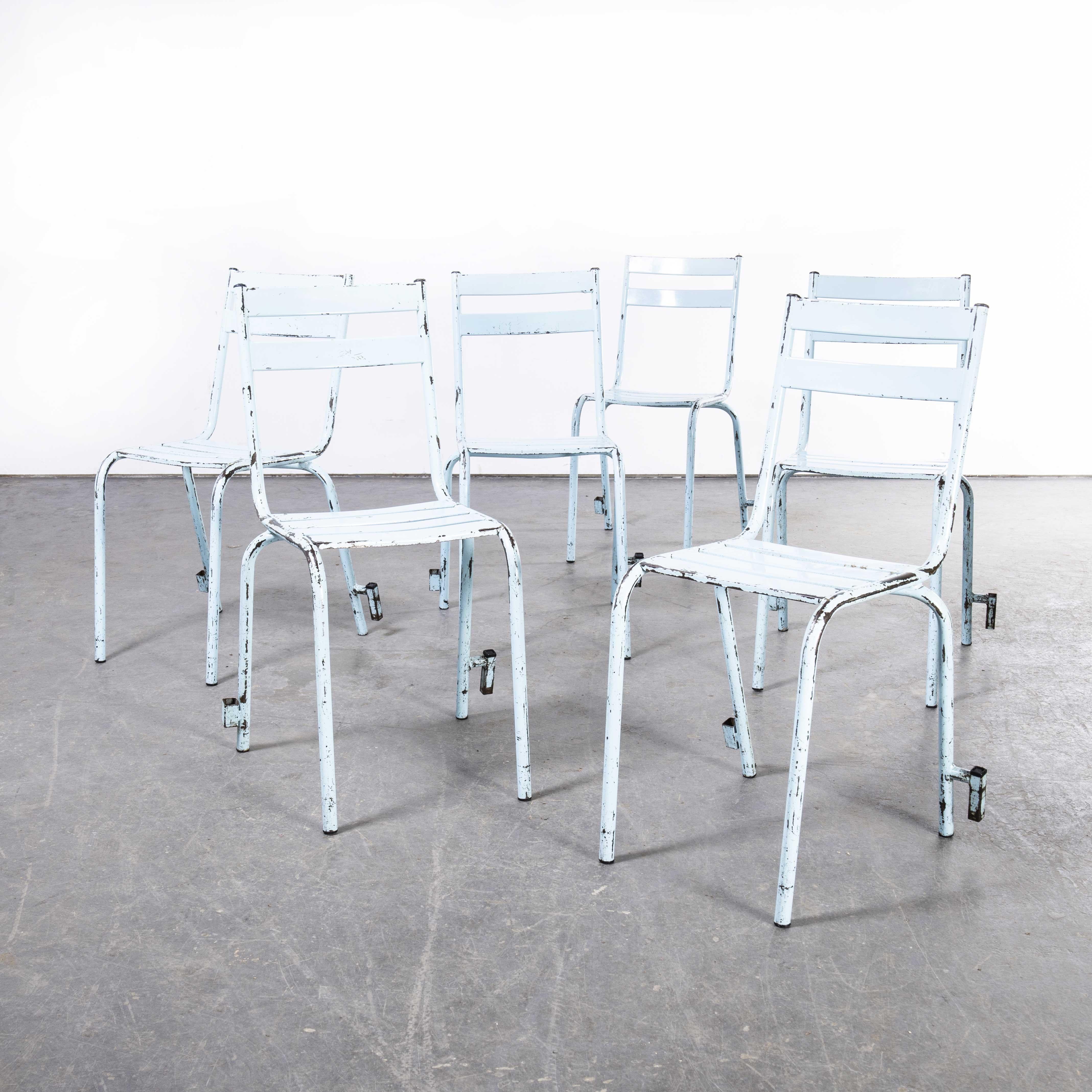 1950s French Artprog Sky Blue Metal Stacking Outdoor Chairs, Set of Six For Sale 5