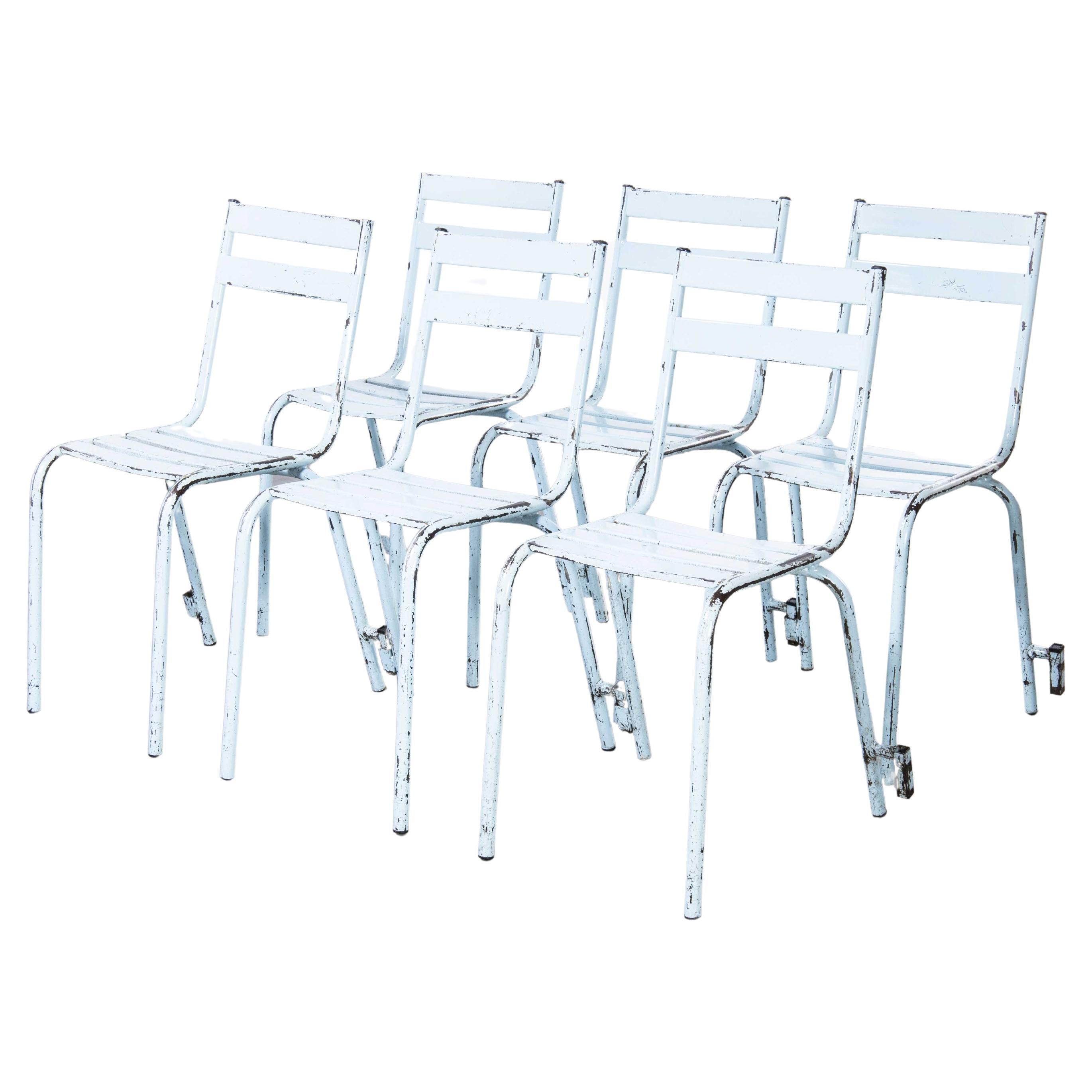 1950s French Artprog Sky Blue Metal Stacking Outdoor Chairs, Set of Six For Sale