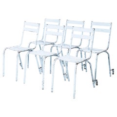 1950s French Artprog Sky Blue Metal Stacking Outdoor Chairs, Set of Six