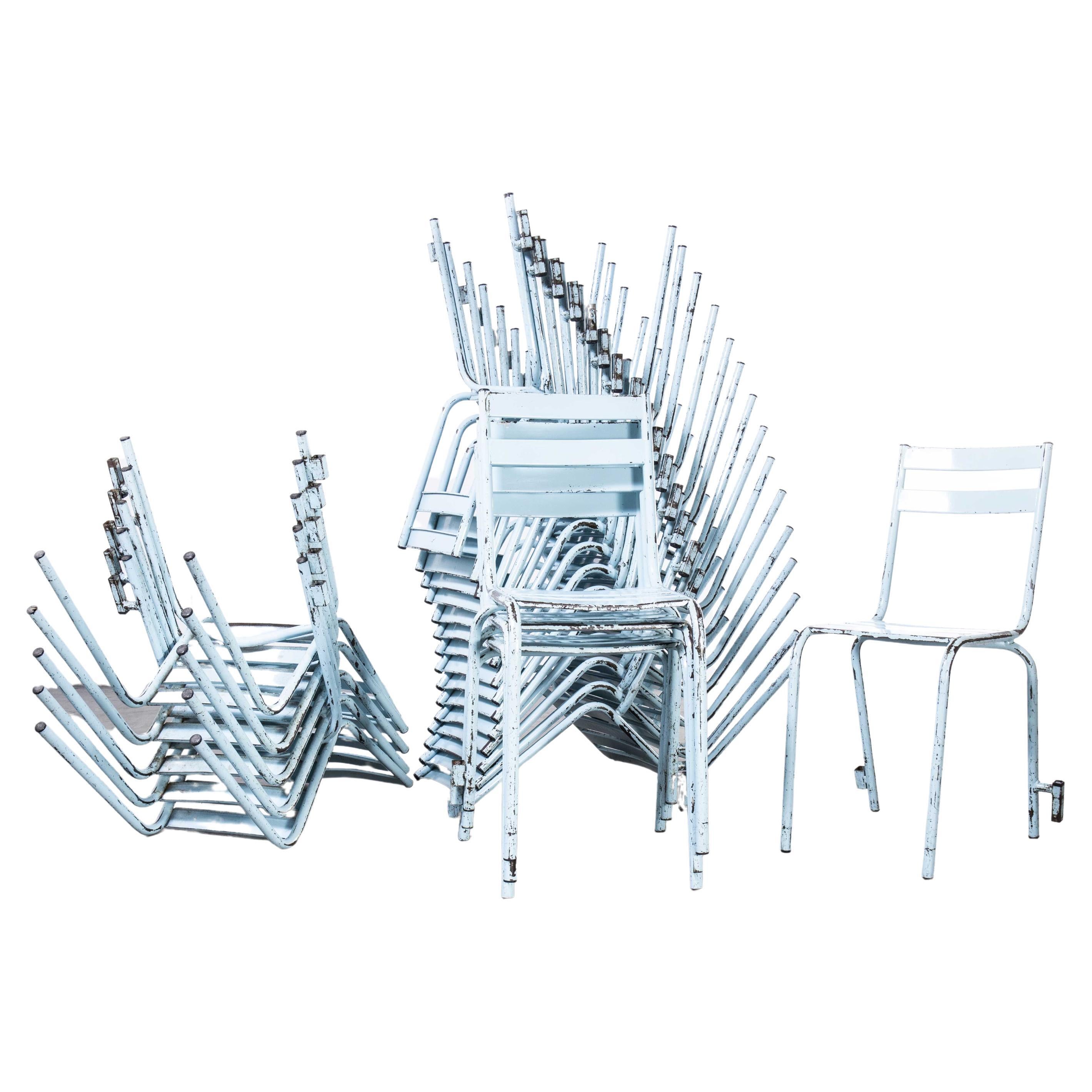 1950s French Artprog Sky Blue Metal Stacking Outdoor Chairs, Various Quantitie For Sale