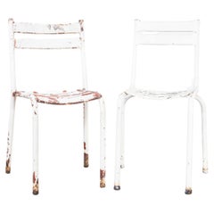 1950's French Artprog White Metal Stacking Outdoor Chairs, Pair