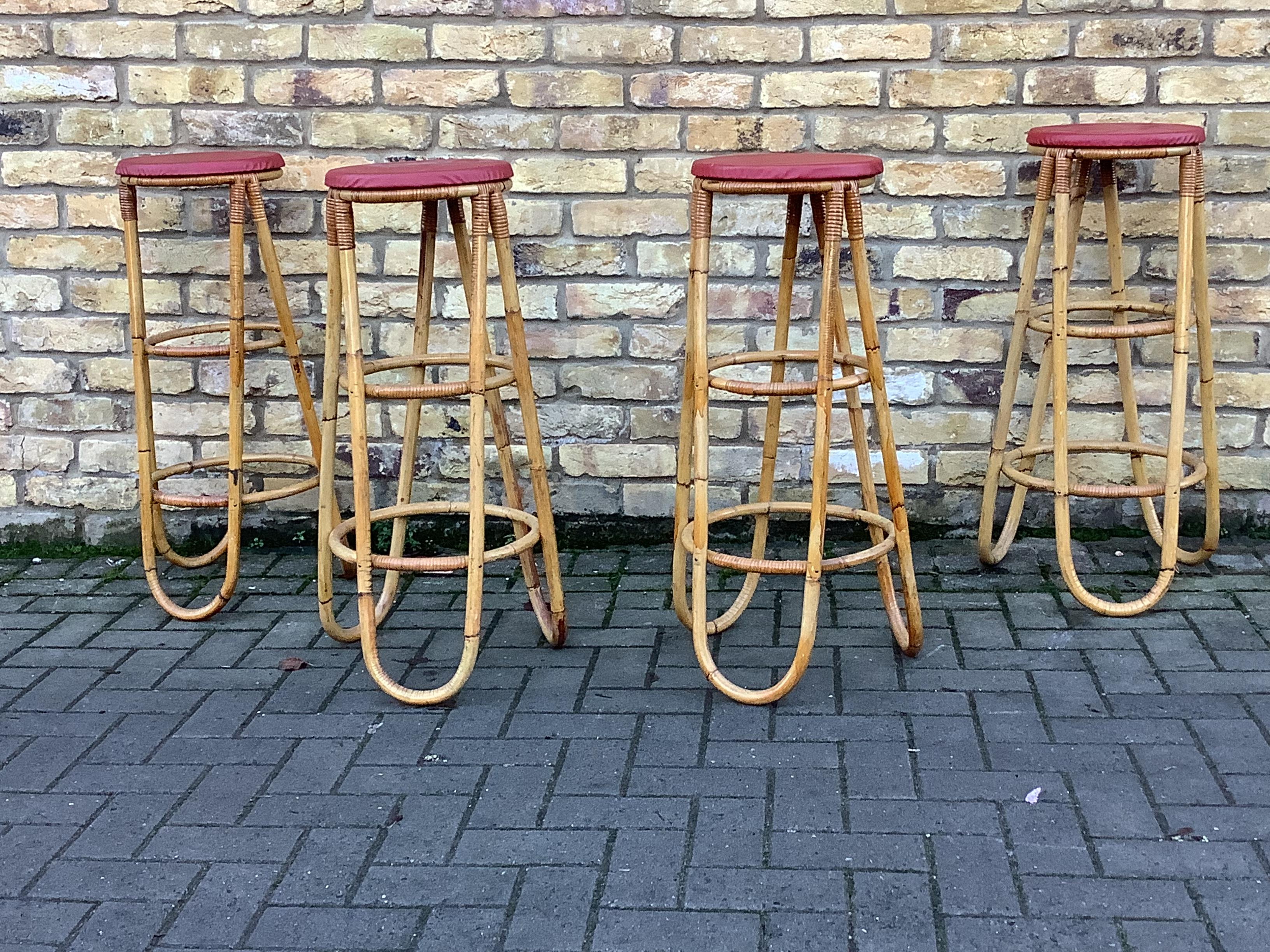1950’s French Bamboo Bar Stools / Vintage Bar Stools In Good Condition In London, Lambeth