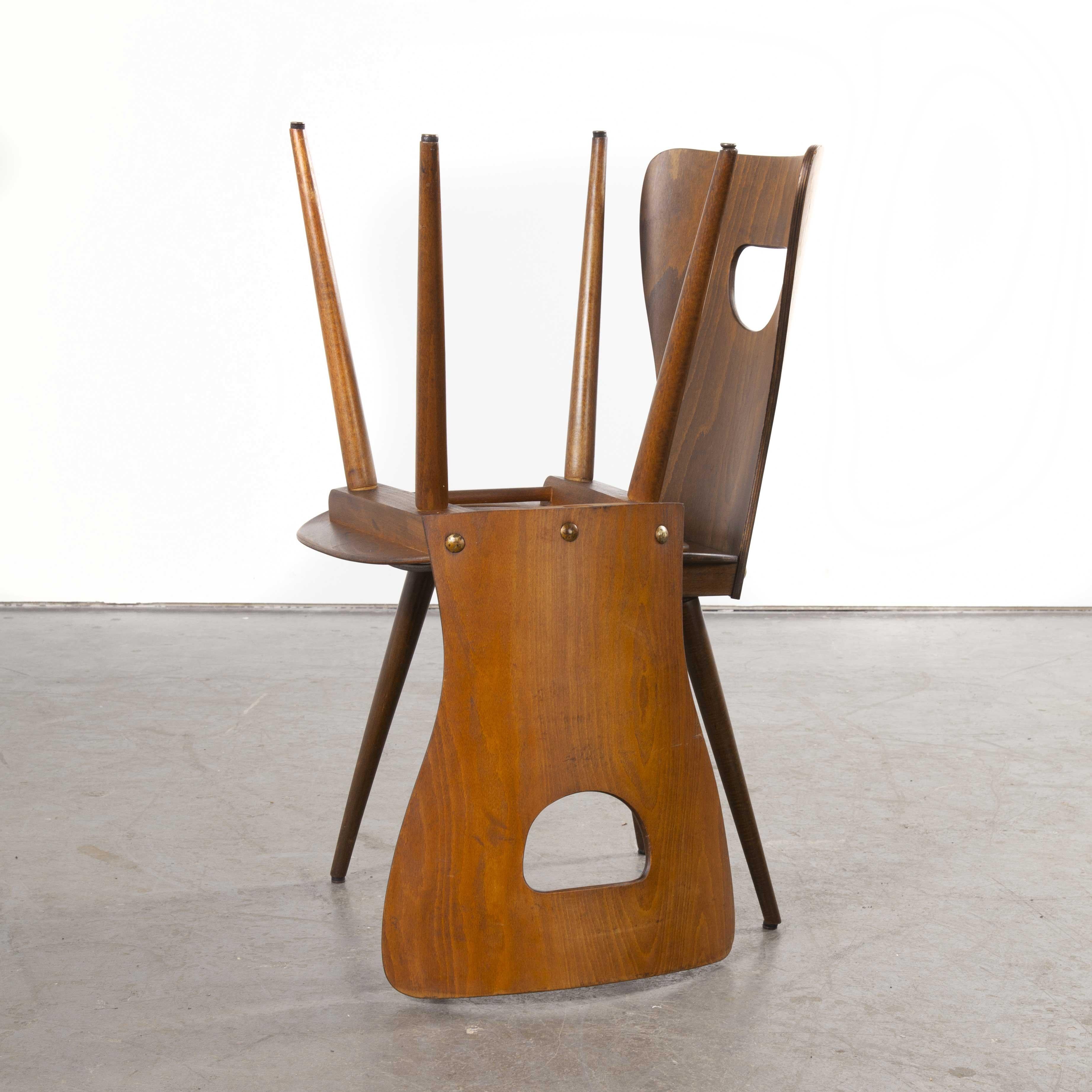 1950s French Baumann Bentwood Classic Shaped Dining Chair, Set of Eight 8