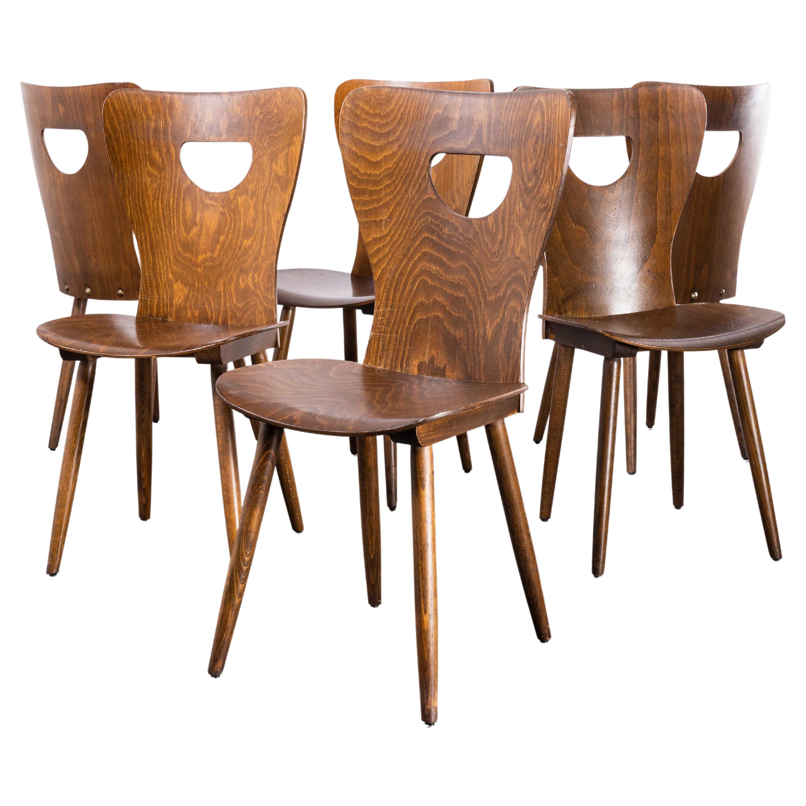 1950s French Baumann Bentwood Classic Shaped Dining Chair, Set of Six For Sale