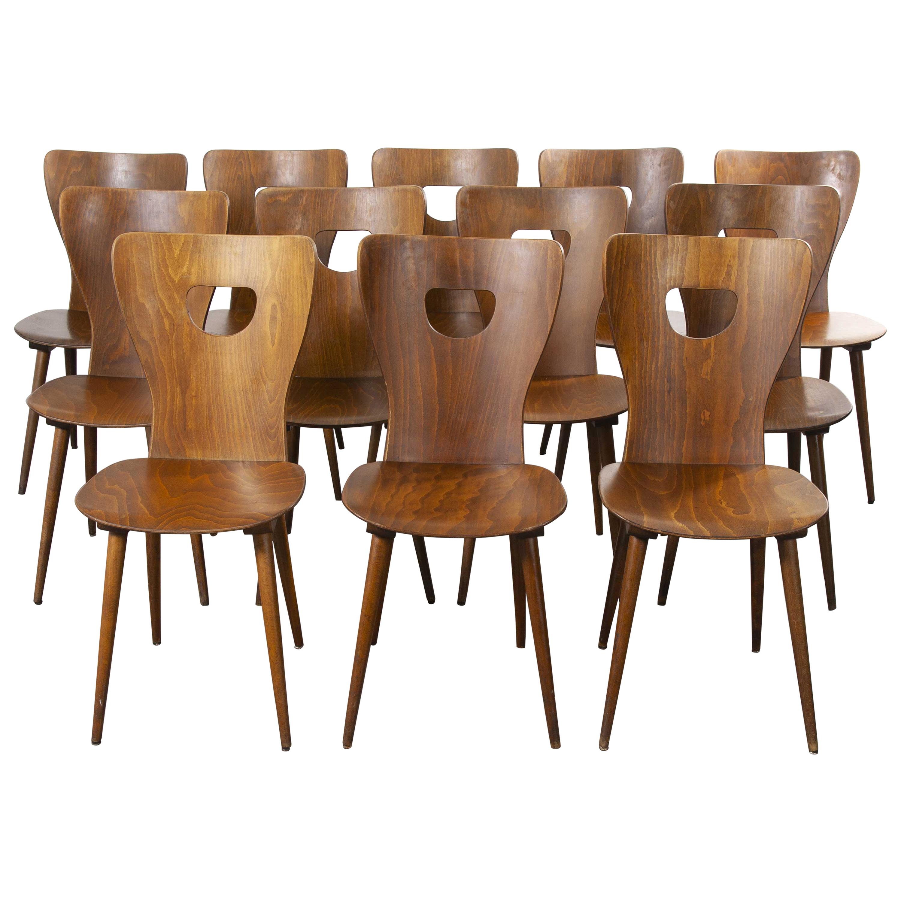 1950s French Baumann Bentwood Classic Shaped Dining Chair, Set of Twelve