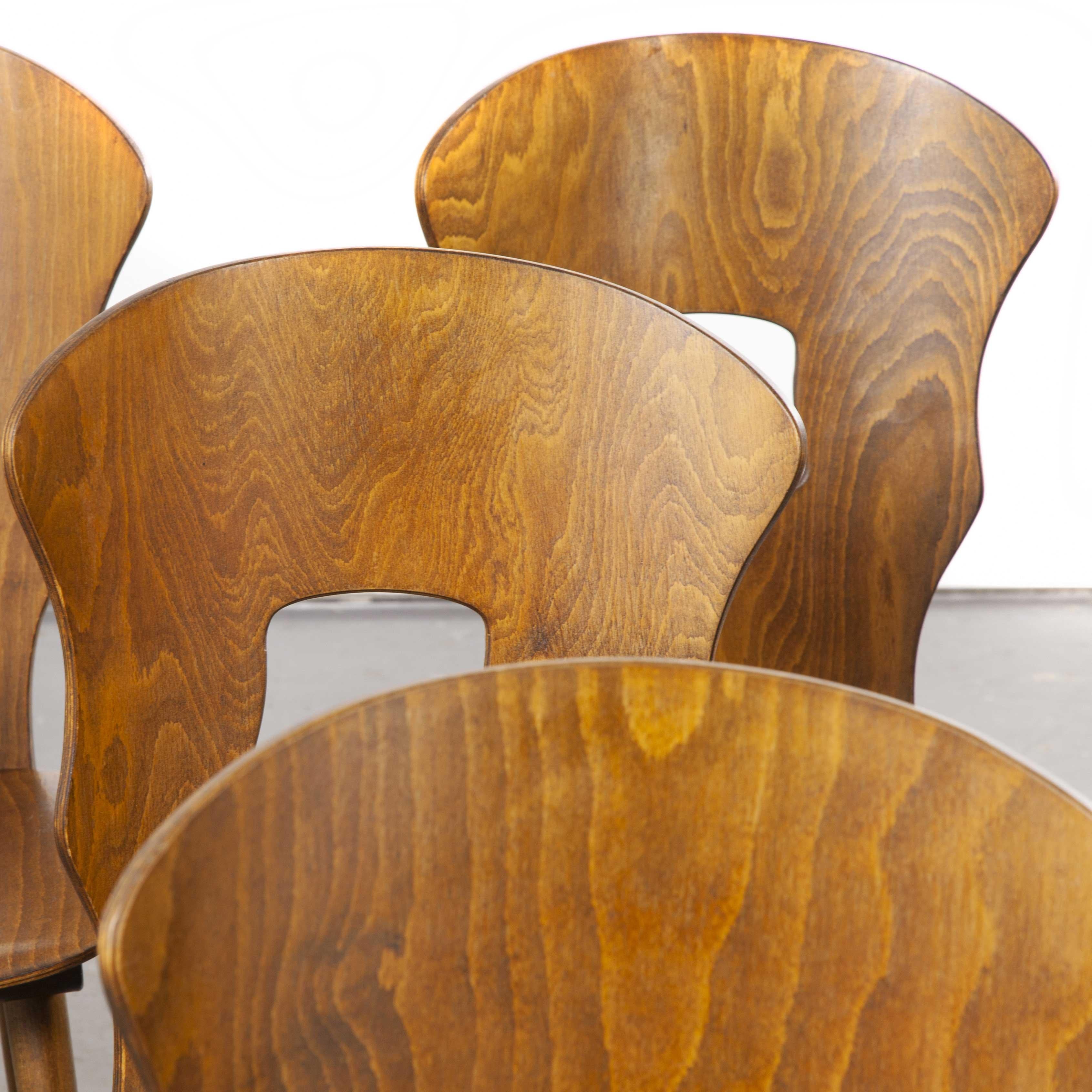 1950s French Baumann bentwood Gentiane dining chair - set of eight. Classic beech bistro chair made in France by the maker Joamin Baumann. Baumann is a slightly off the radar French producer just starting to gain traction in the market. Baumann was