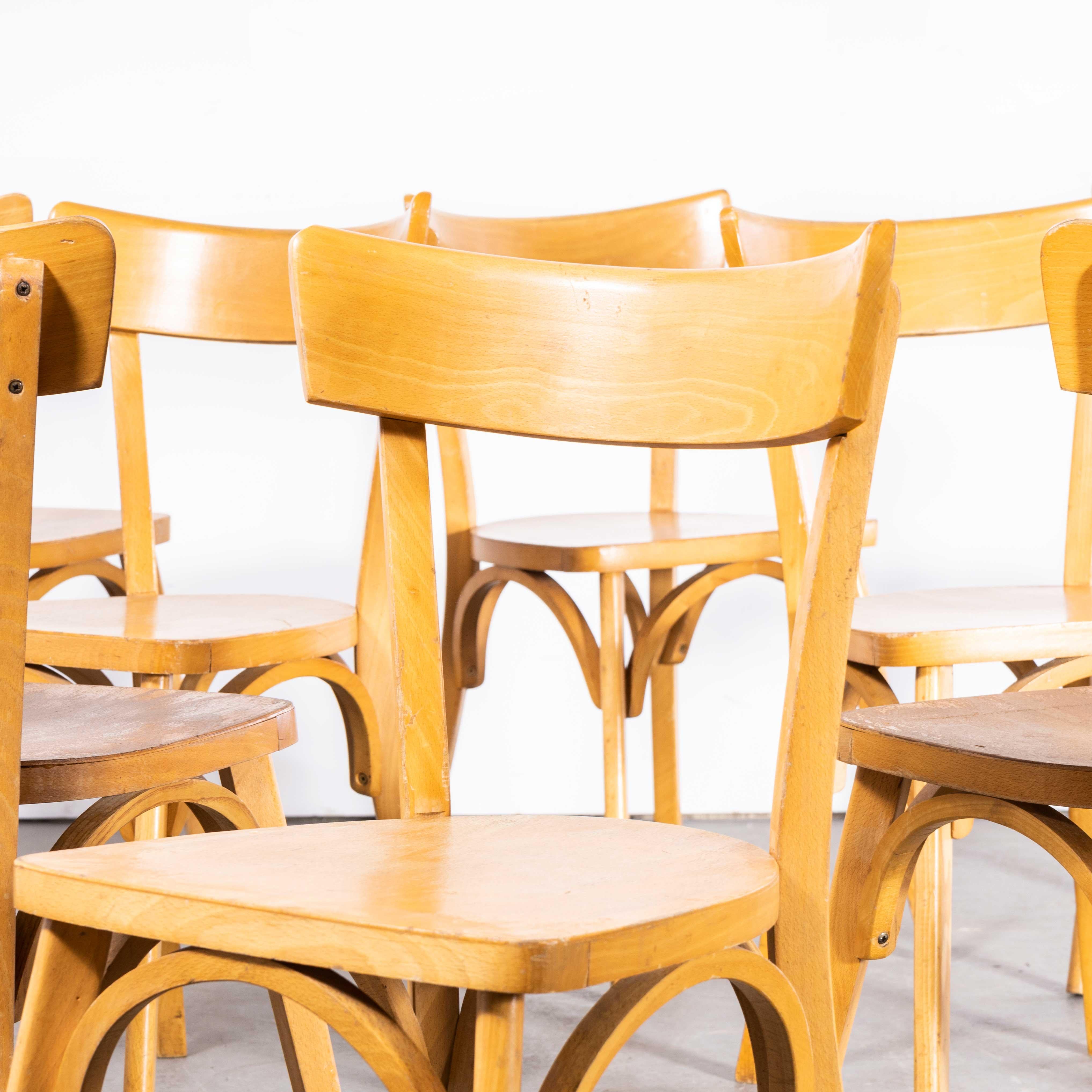 1950s French Baumann Blonde Beech Bentwood Dining Chairs, Set of Eight For Sale 2