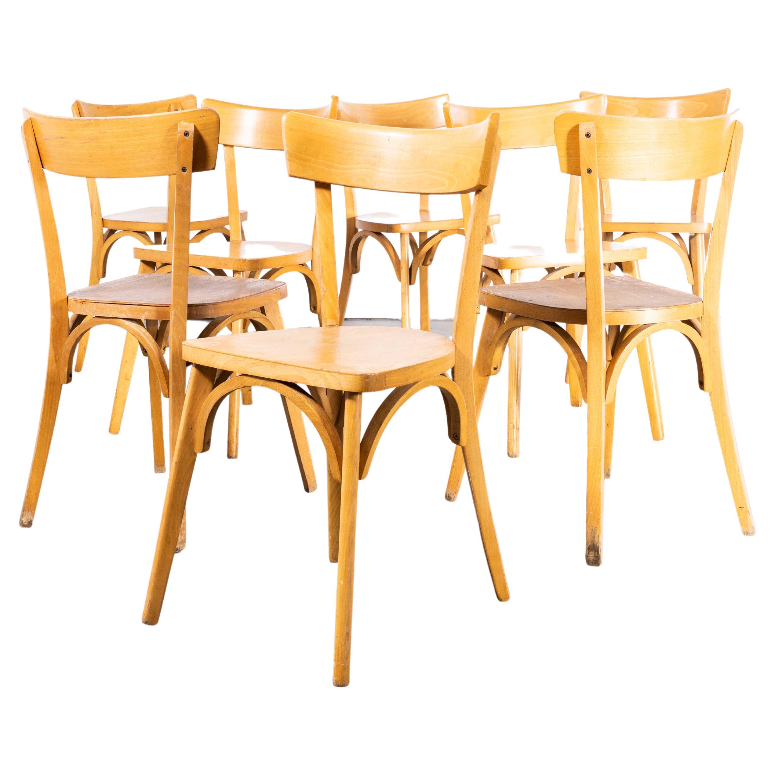 1950s French Baumann Blonde Beech Bentwood Dining Chairs, Set of Eight For Sale