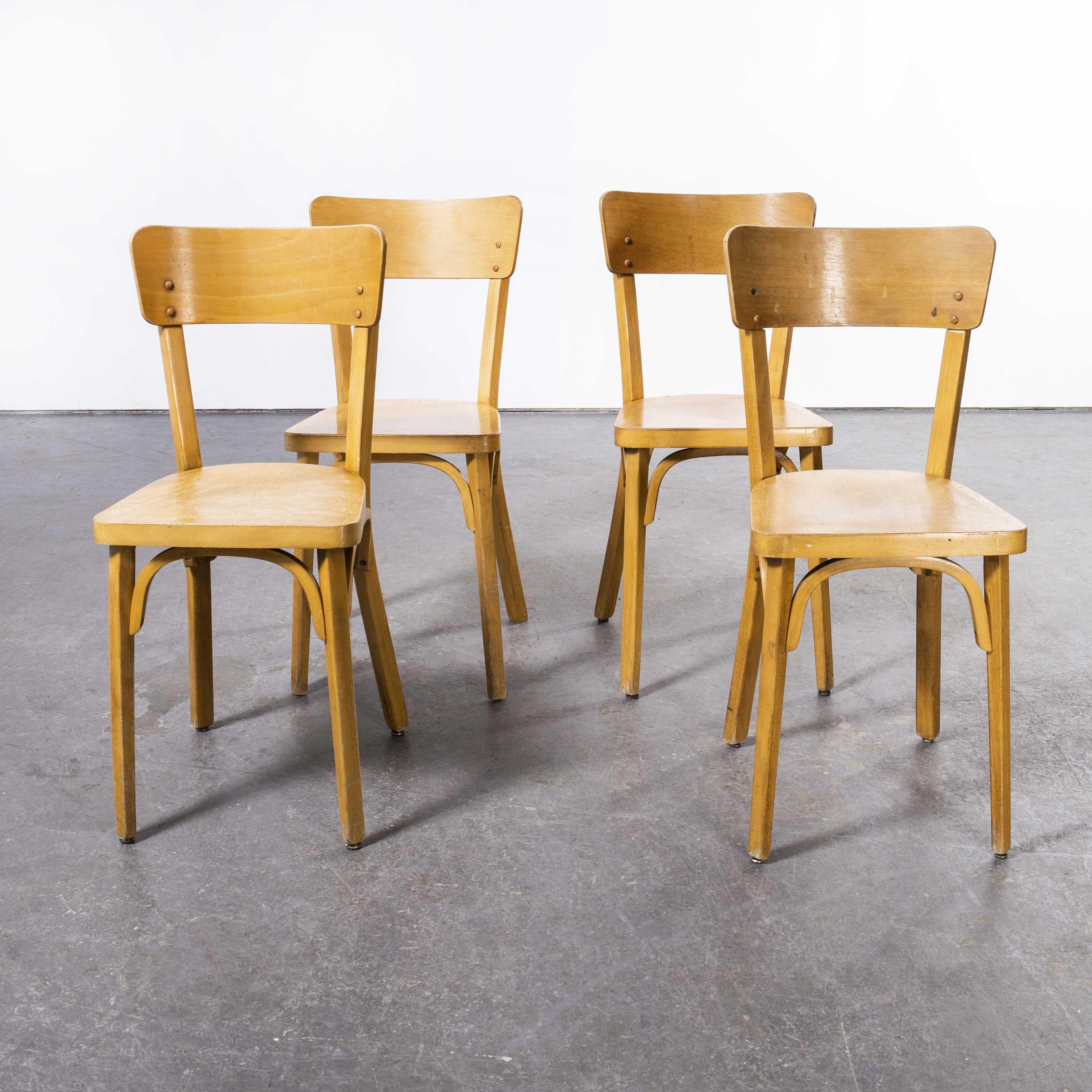 1950's French Baumann Blonde Beech Bentwood Dining Chairs, Set of Four For Sale 4