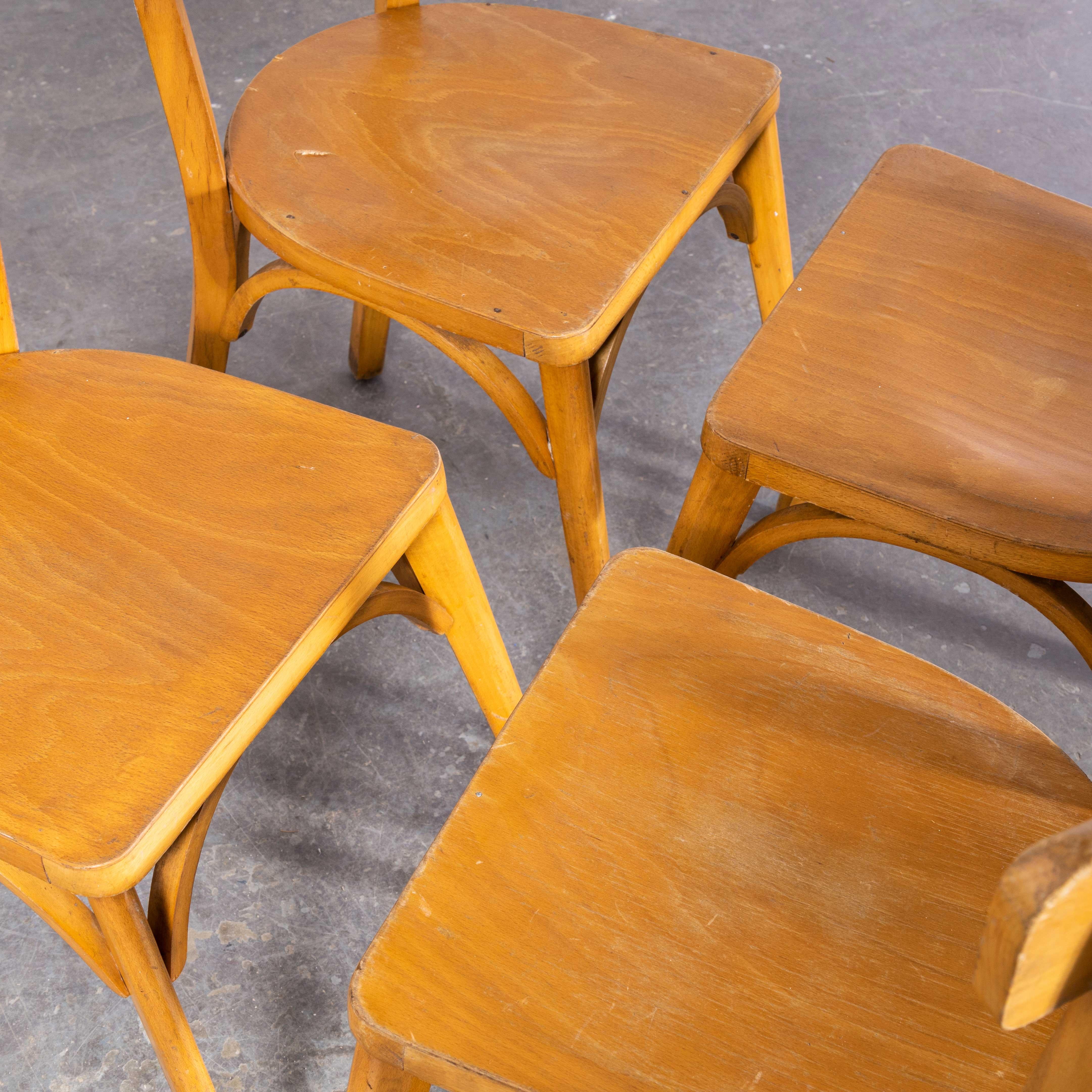 1950s French Baumann Blonde Beech Bentwood Dining Chairs, Set of Four In Good Condition For Sale In Hook, Hampshire
