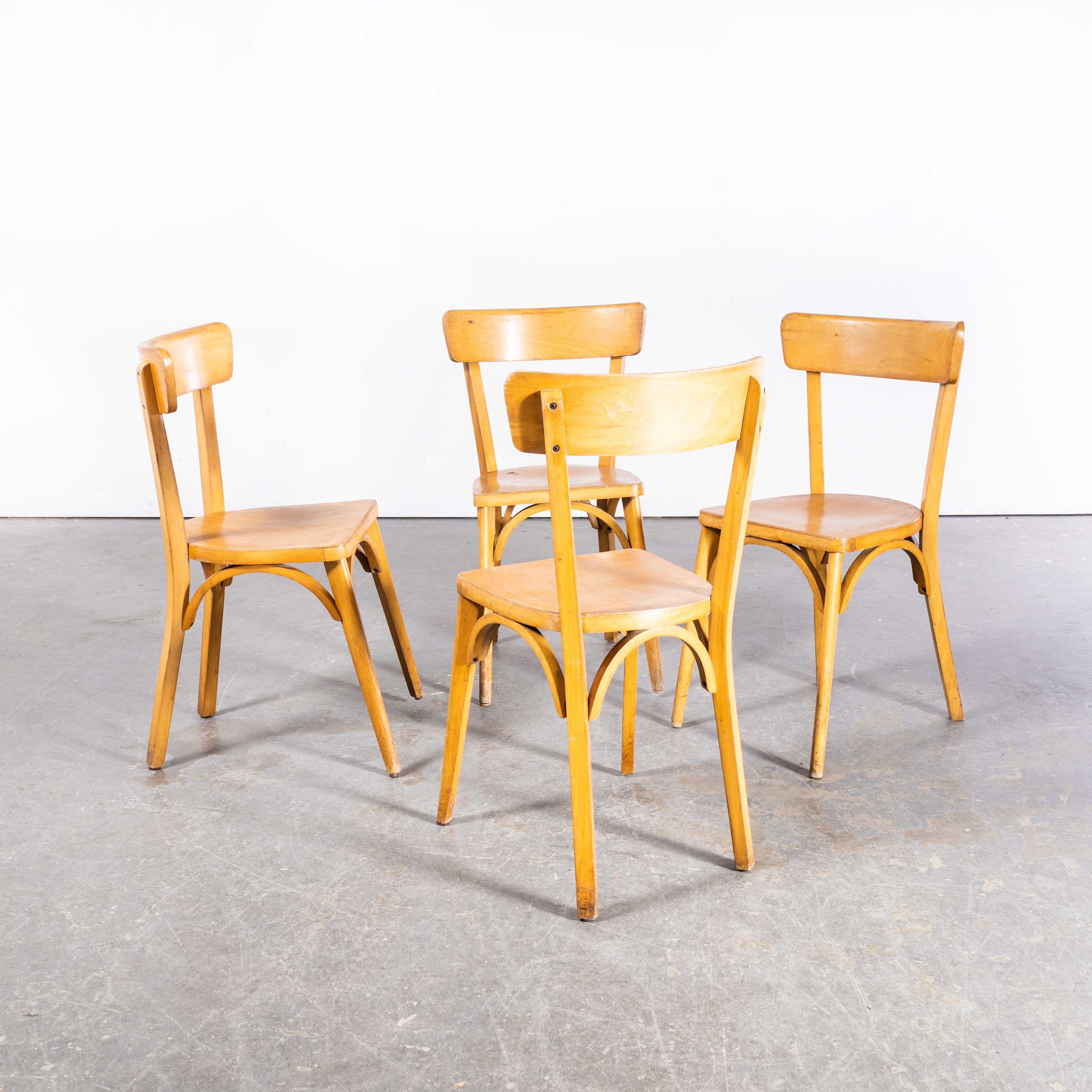 Mid-20th Century 1950s French Baumann Blonde Beech Bentwood Dining Chairs, Set of Four For Sale
