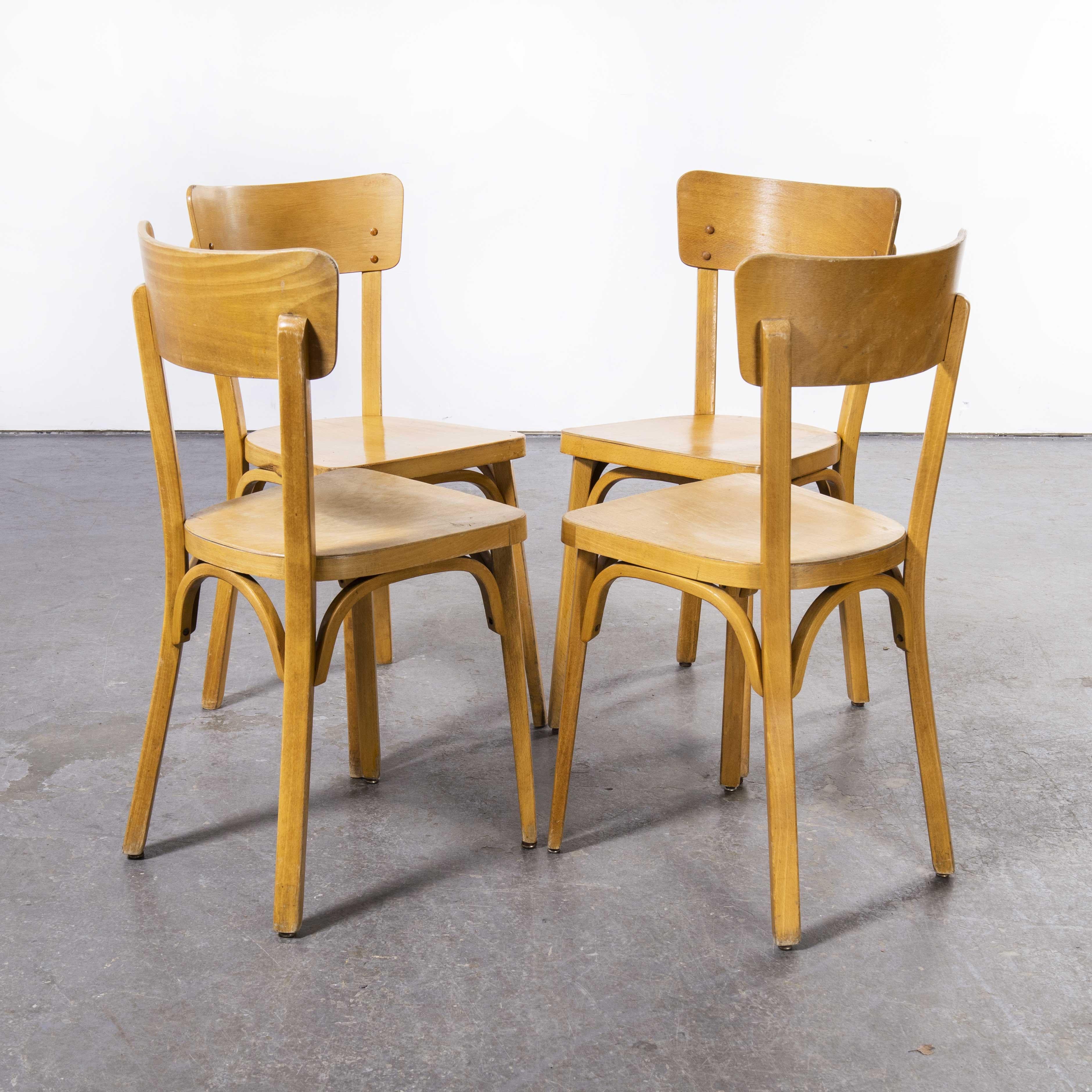 Mid-20th Century 1950's French Baumann Blonde Beech Bentwood Dining Chairs, Set of Four For Sale