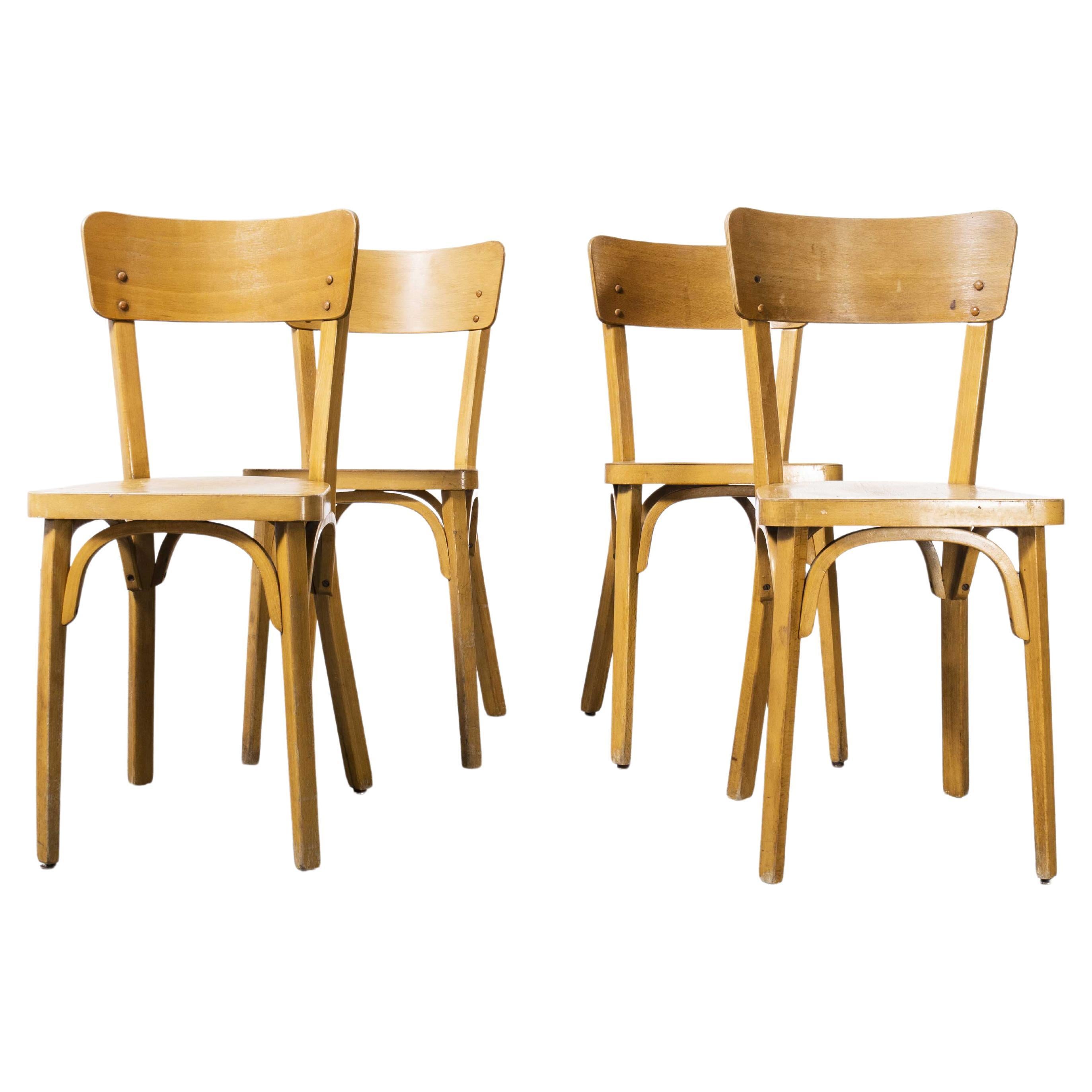 1950's French Baumann Blonde Beech Bentwood Dining Chairs, Set of Four For Sale