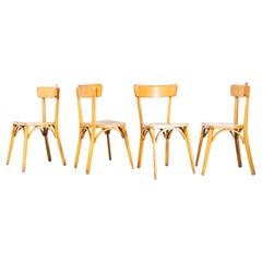 1950s French Baumann Blonde Beech Bentwood Dining Chairs, Set of Four